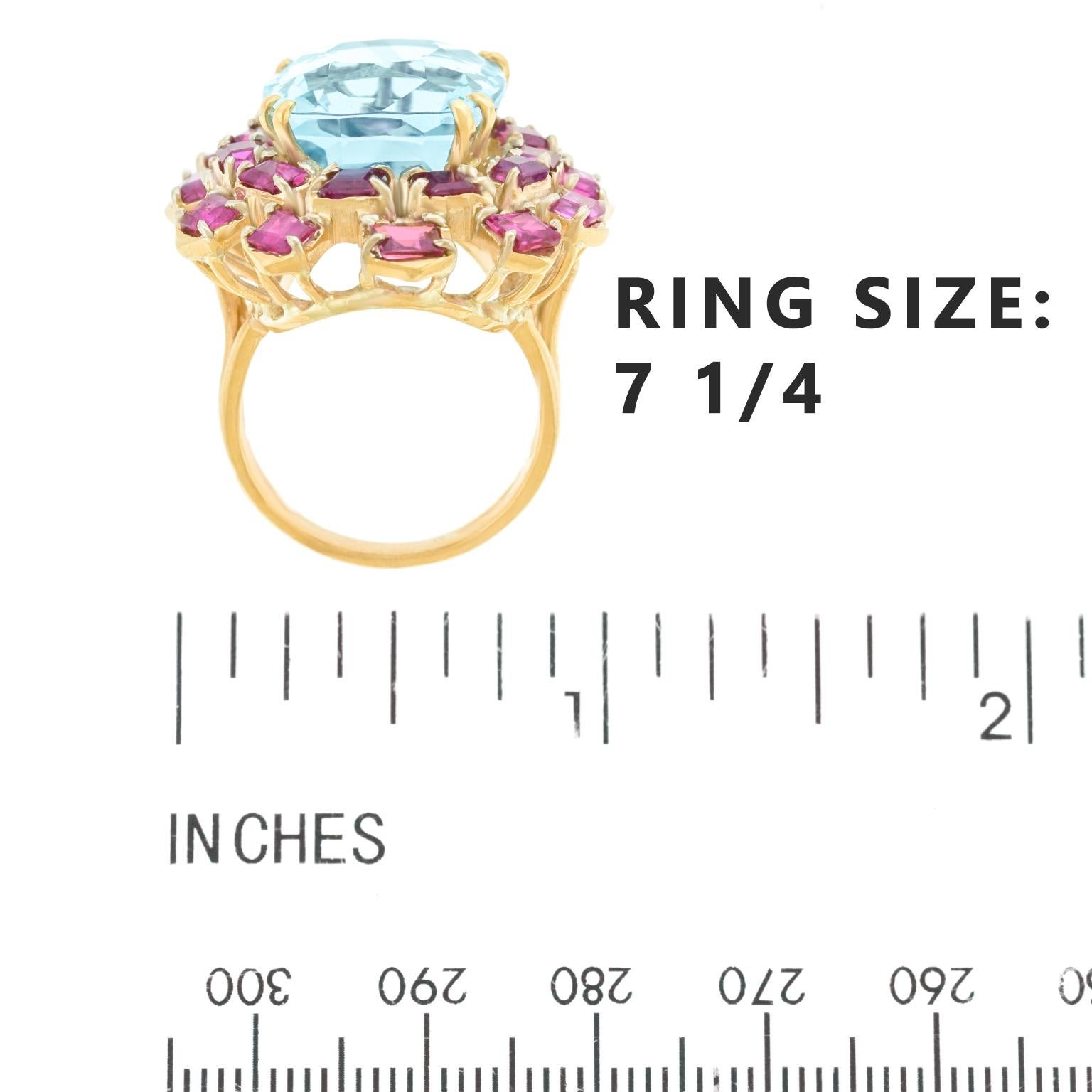 1960s Aquamarine and Pink Sapphire Gold Ring 1