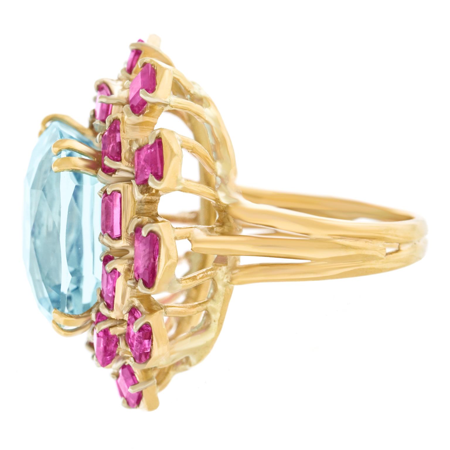 1960s Aquamarine and Pink Sapphire Gold Ring 2