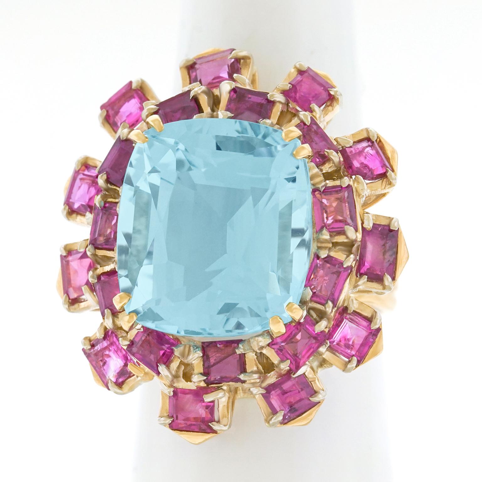 1960s Aquamarine and Pink Sapphire Gold Ring 3