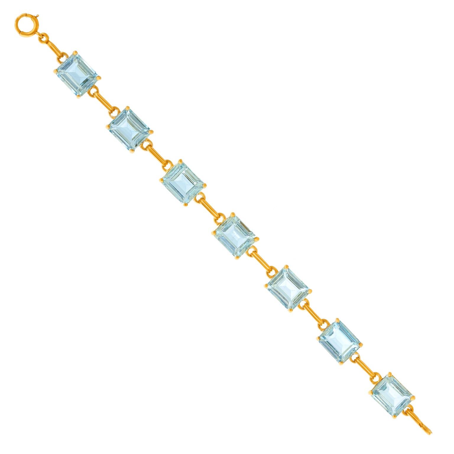 Emerald Cut Sixties Aquamarine Bracelet For Sale
