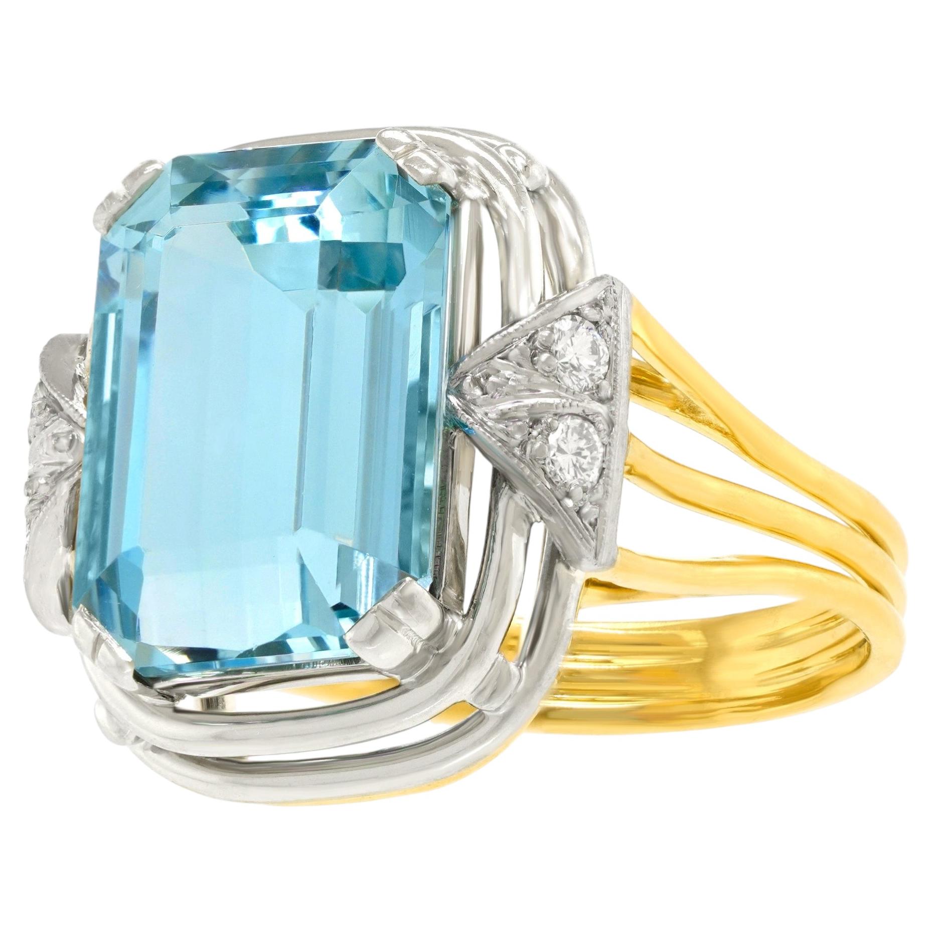 Sixties Aquamarin Ring Schweizer im Angebot