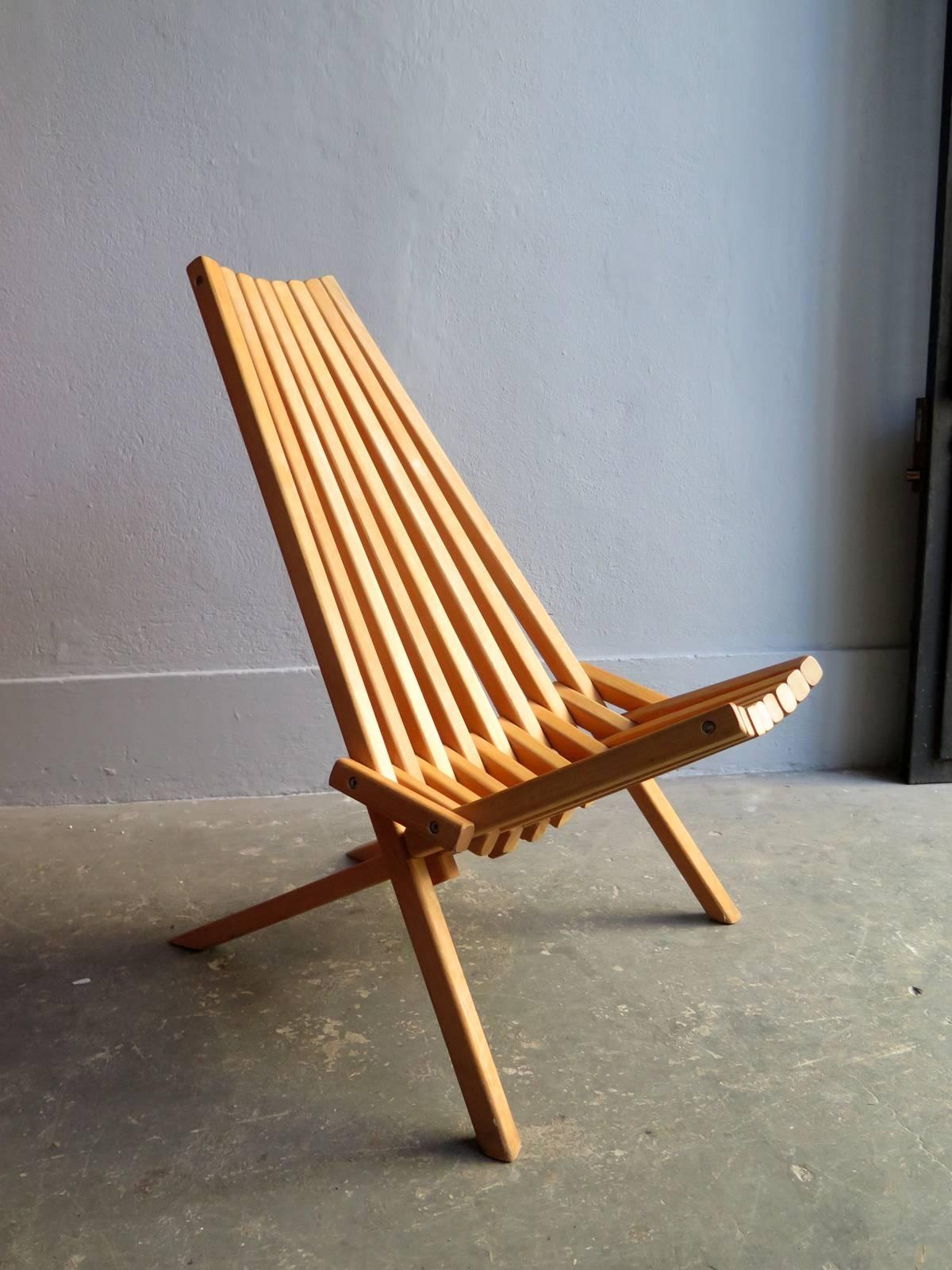 1960s Birch Foldable Lounge Chair In Good Condition For Sale In Porto, PT