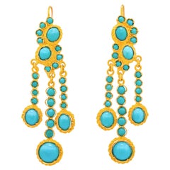 Sixties Bohemian Turquoise and Gold Chandelier Earrings