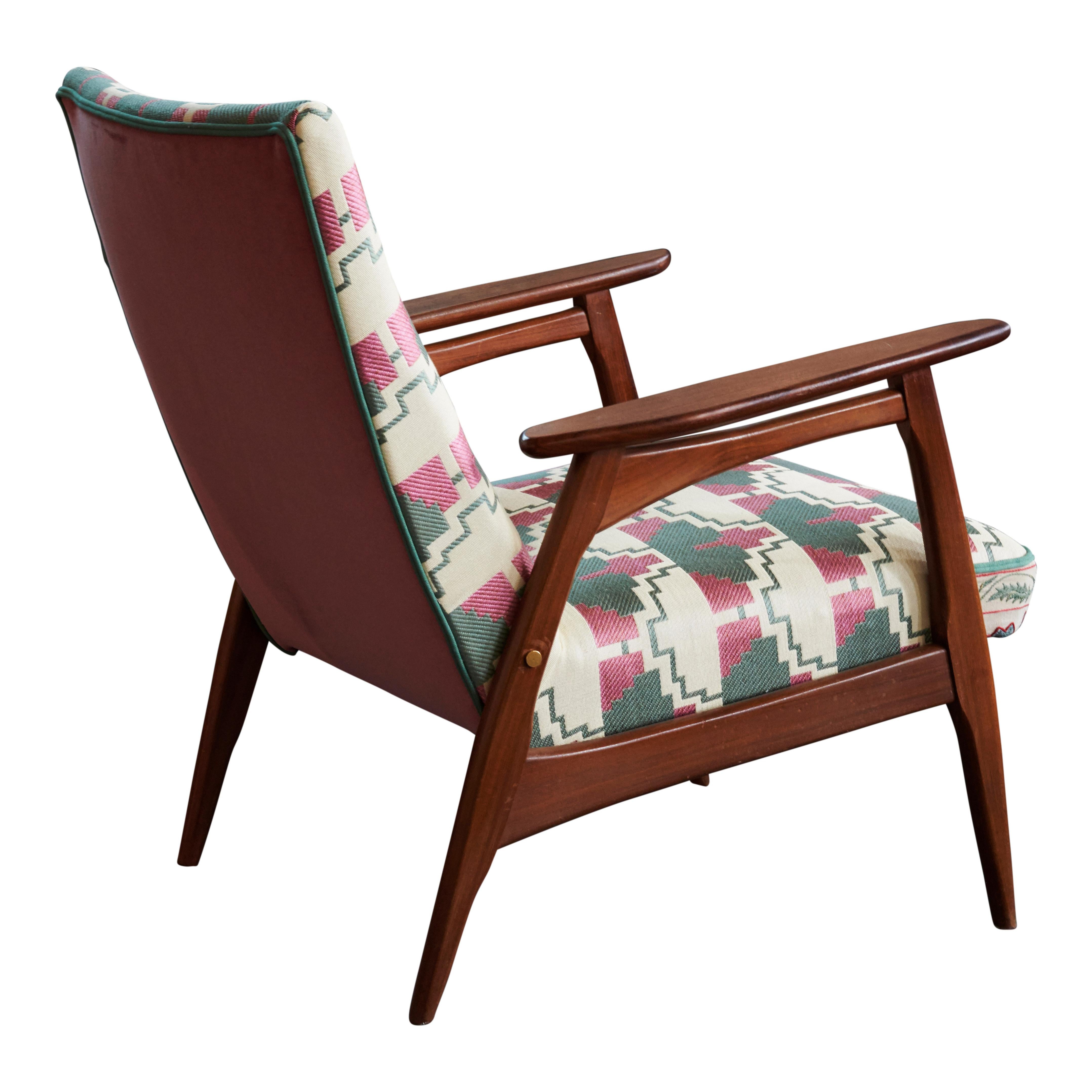 Mid-Century Modern 1960s Chair from Teak Wood with Pierre Frey Fabric For Sale