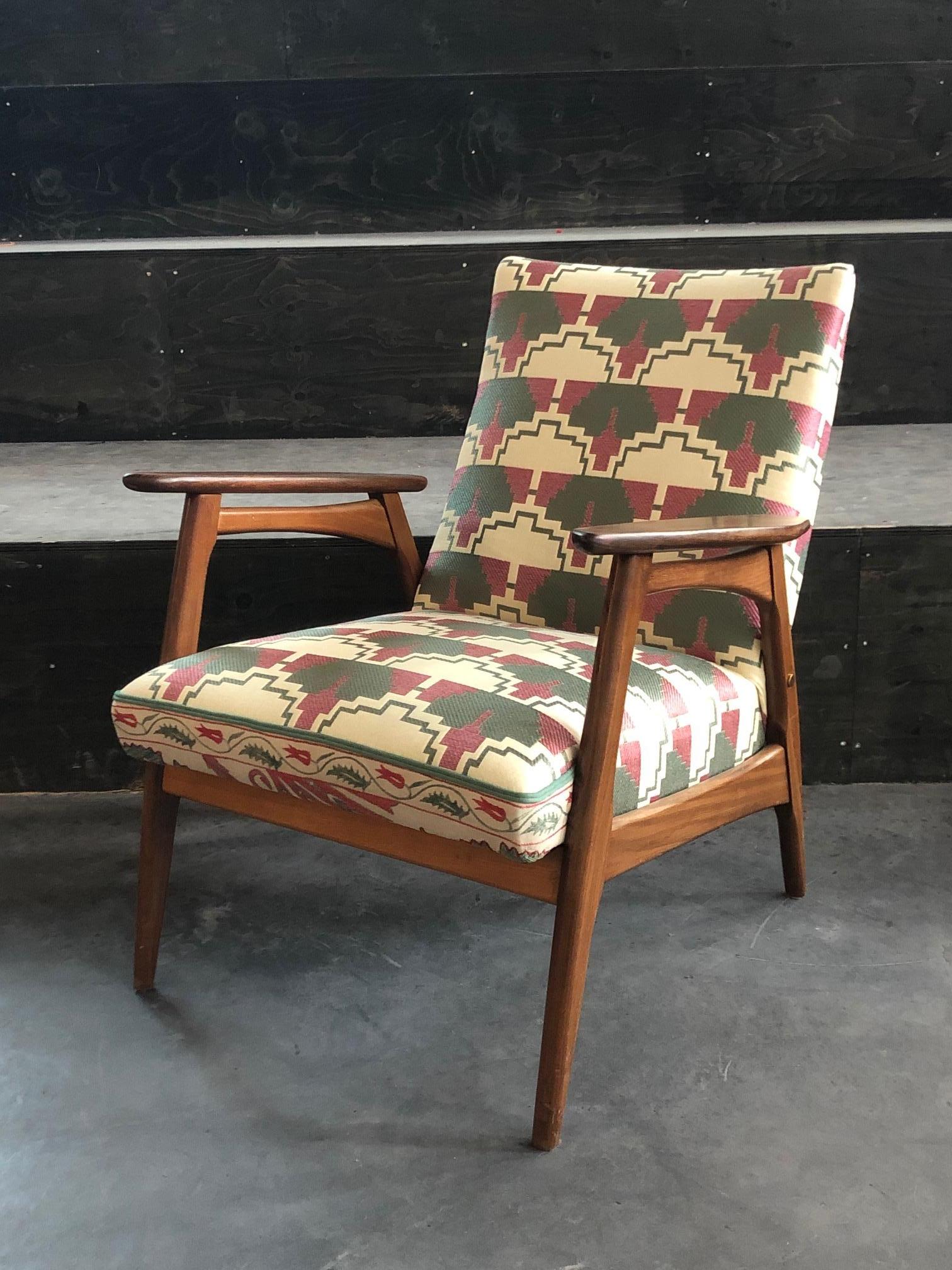 Scandinavian 1960s Chair from Teak Wood with Pierre Frey Fabric For Sale