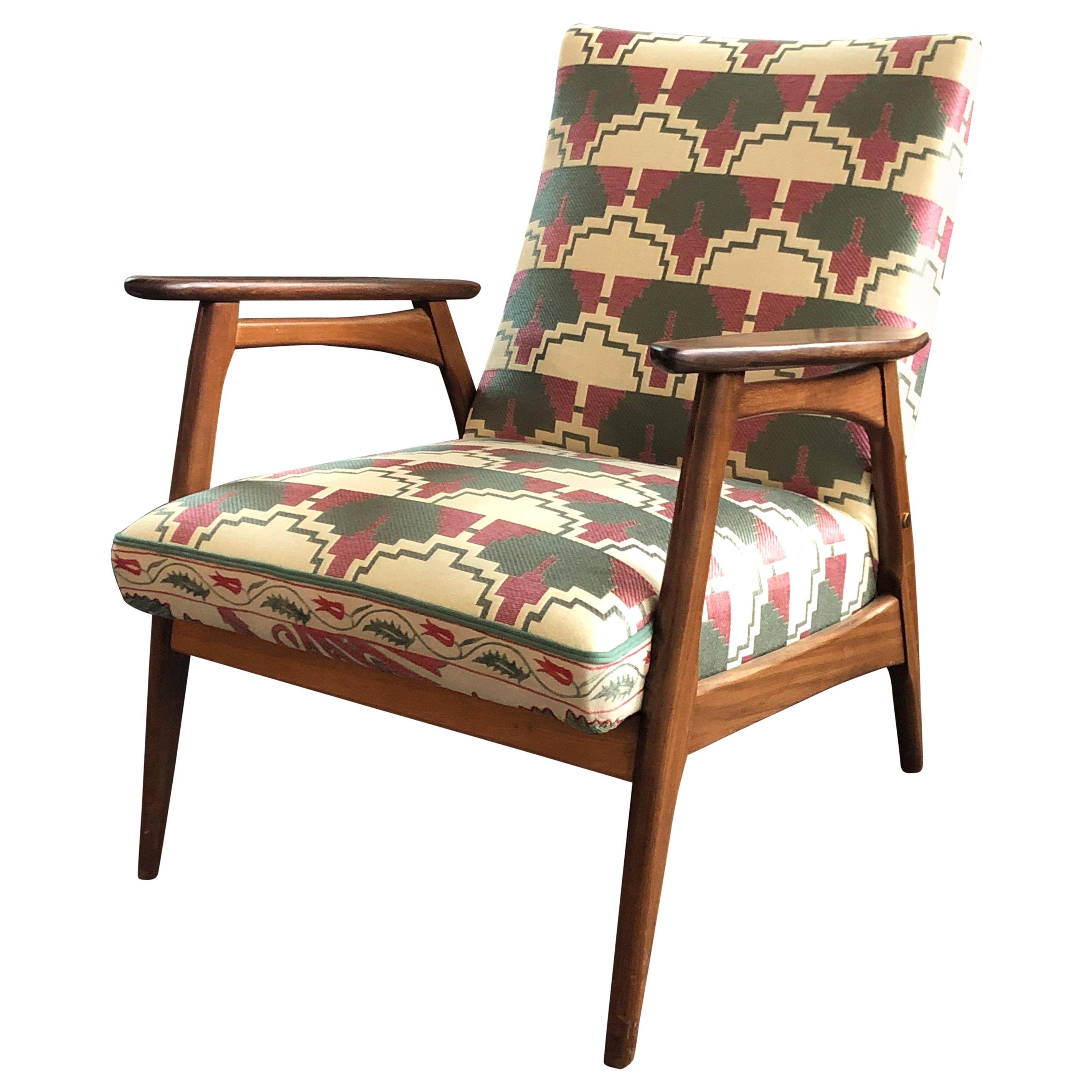1960s Chair from Teak Wood with Pierre Frey Fabric For Sale