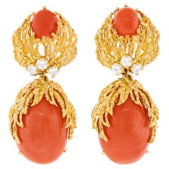 Sixties Coral and Diamond Earrings