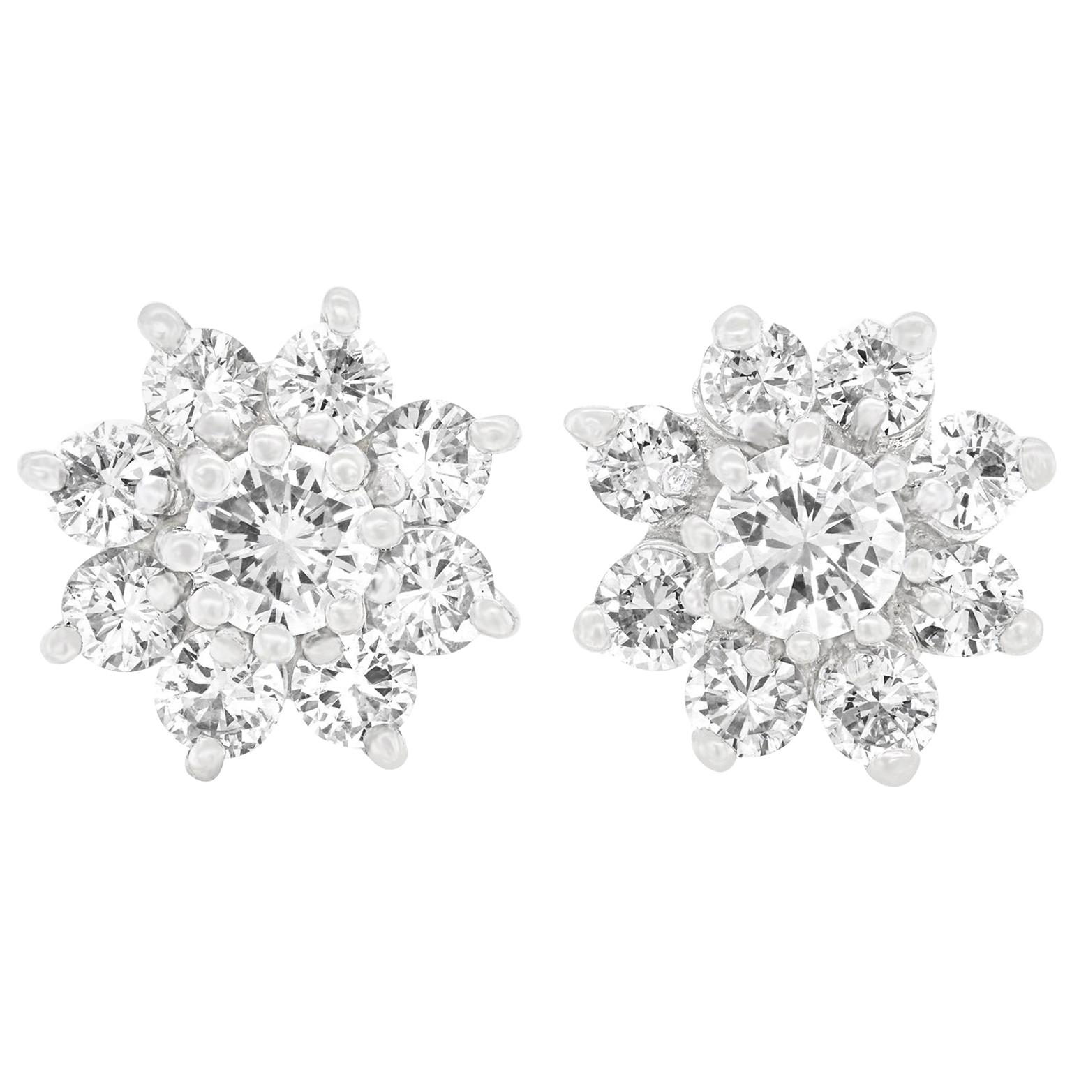 Sixties Diamond Set Gold Flower Earrings