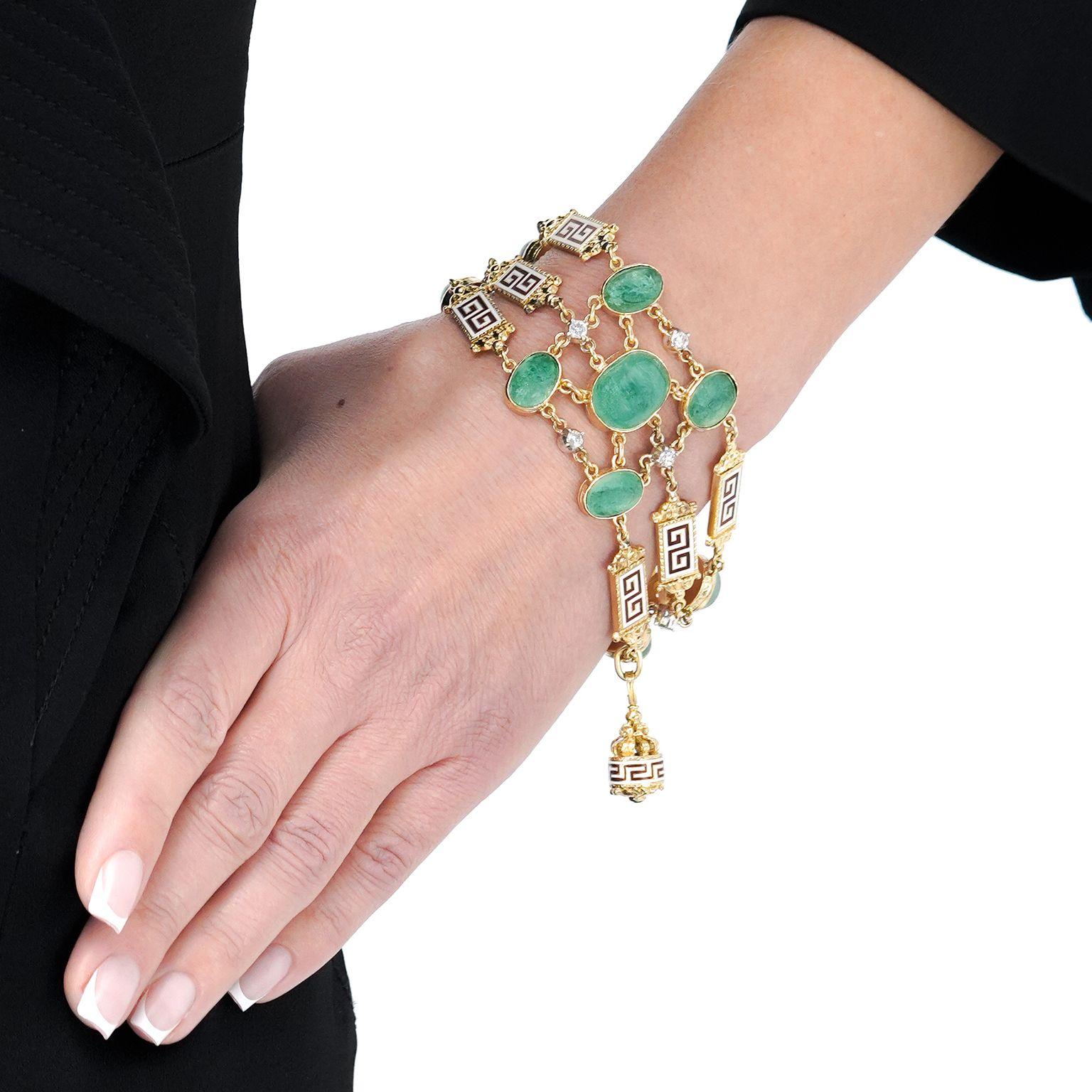 Smaragd- und Diamantarmband aus den Sechzigern im Zustand „Hervorragend“ im Angebot in Litchfield, CT