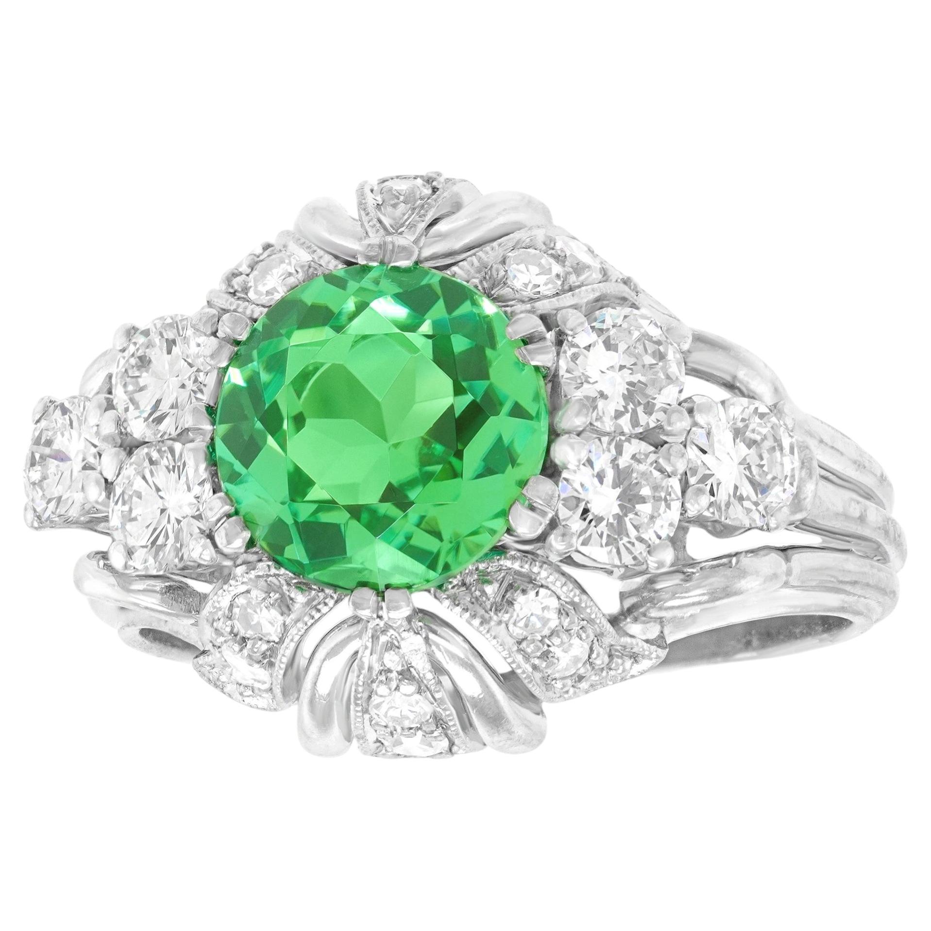 Sixties Frost Tourmaline & Diamond Ring For Sale