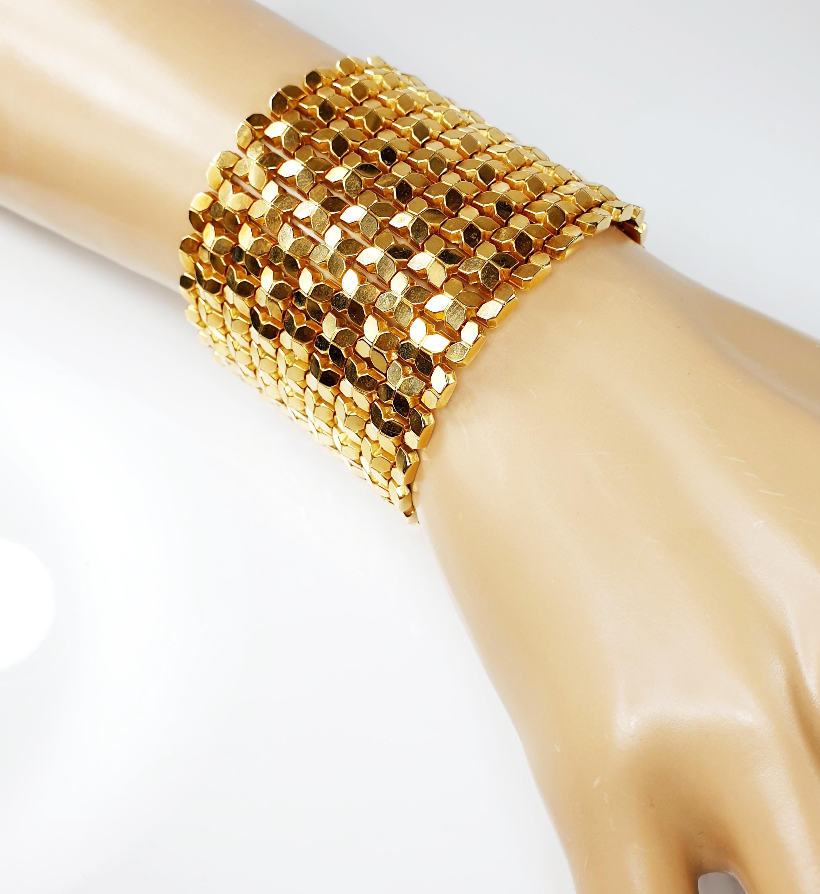 Women's or Men's Sixties Glam Mesh Bracelet in 18 Karat Yellow Gold