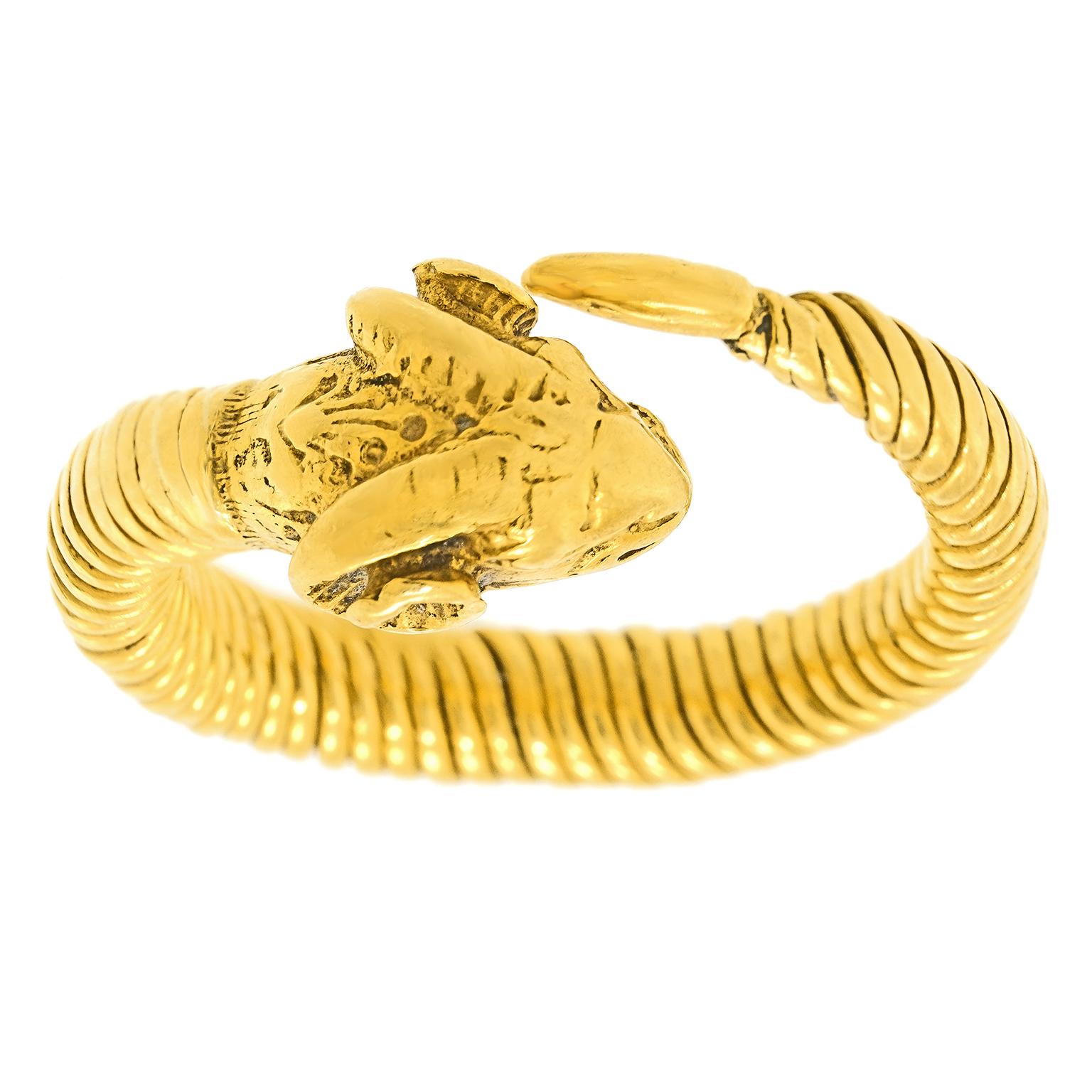 Etruscan Revival Sixties Hi-Karat Greek Ram's Head Ring For Sale