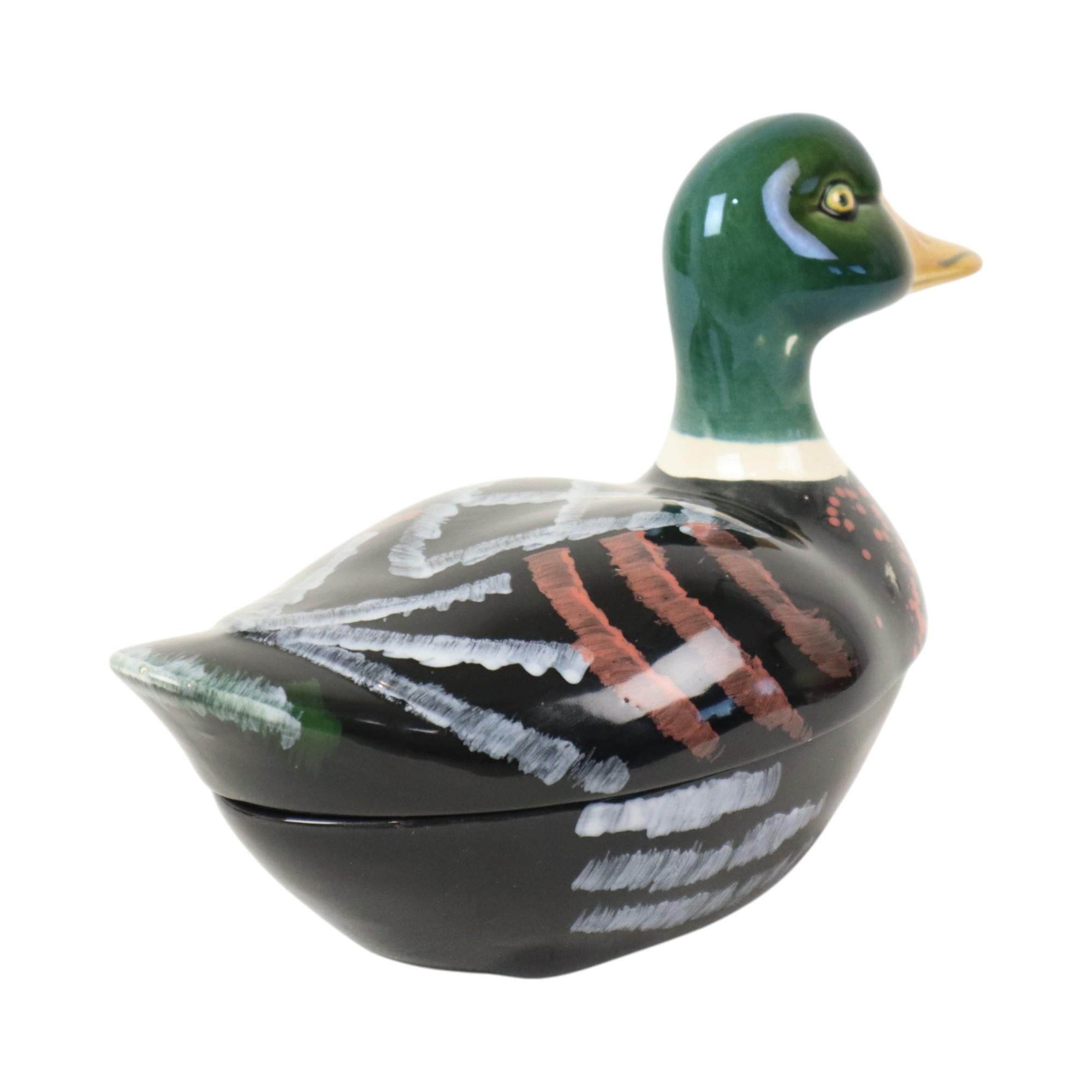 Molde de paté de terrina de pato Michel Caugant de los años 60 Loza esmaltada Francés en venta