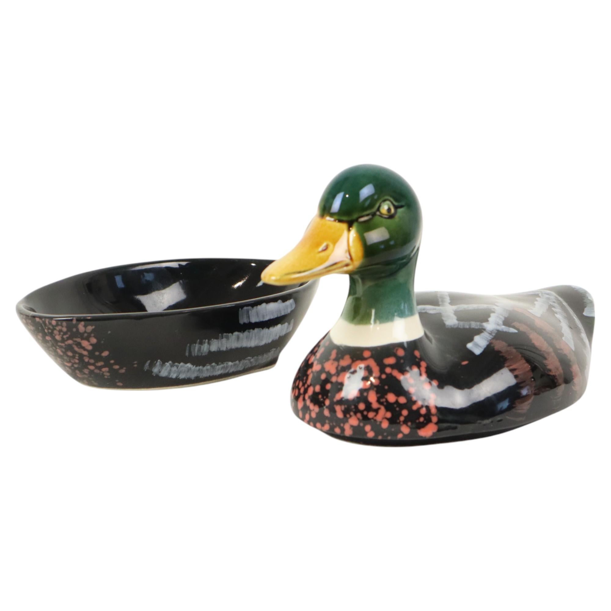 Molde de paté de terrina de pato Michel Caugant de los años 60 Loza esmaltada en venta 1