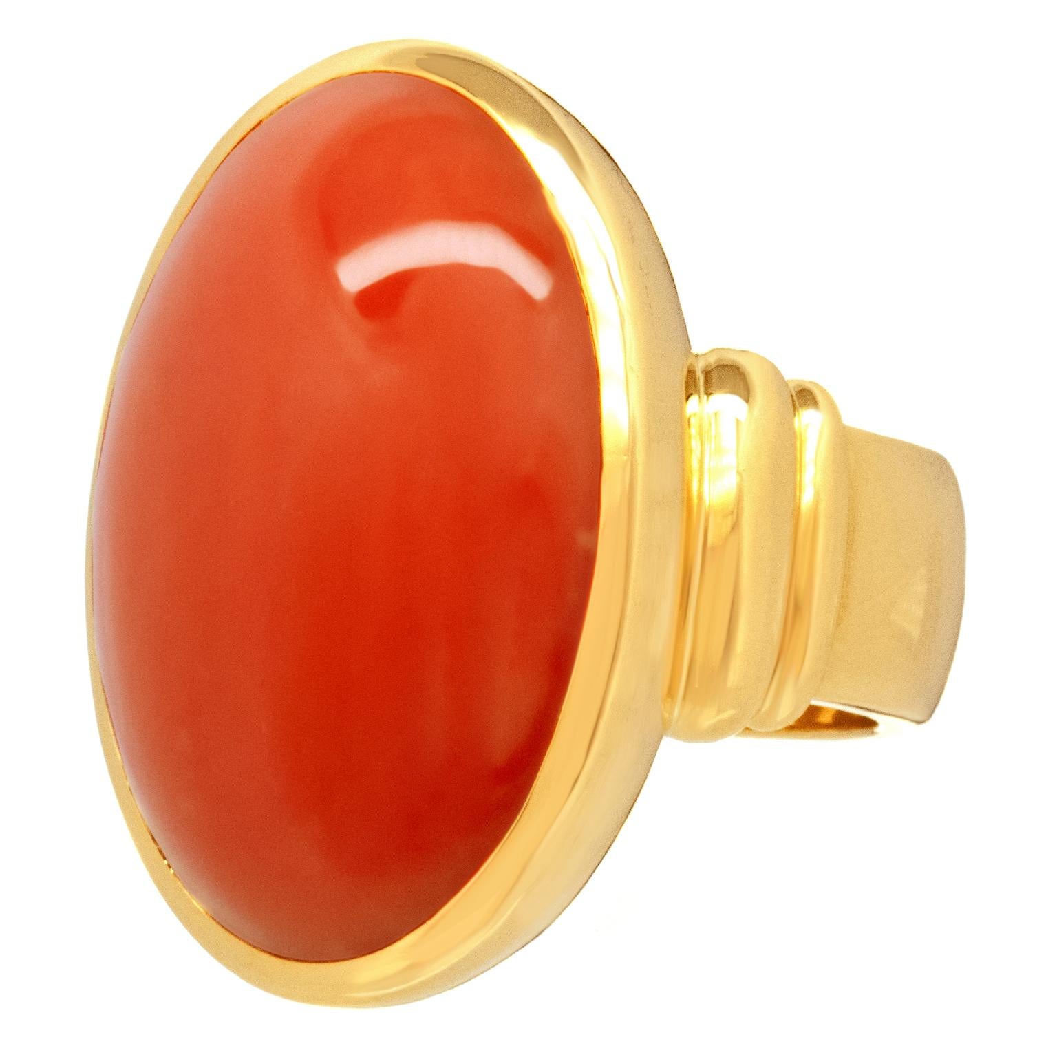 Cabochon Sixties Natural Coral Fashion Ring For Sale