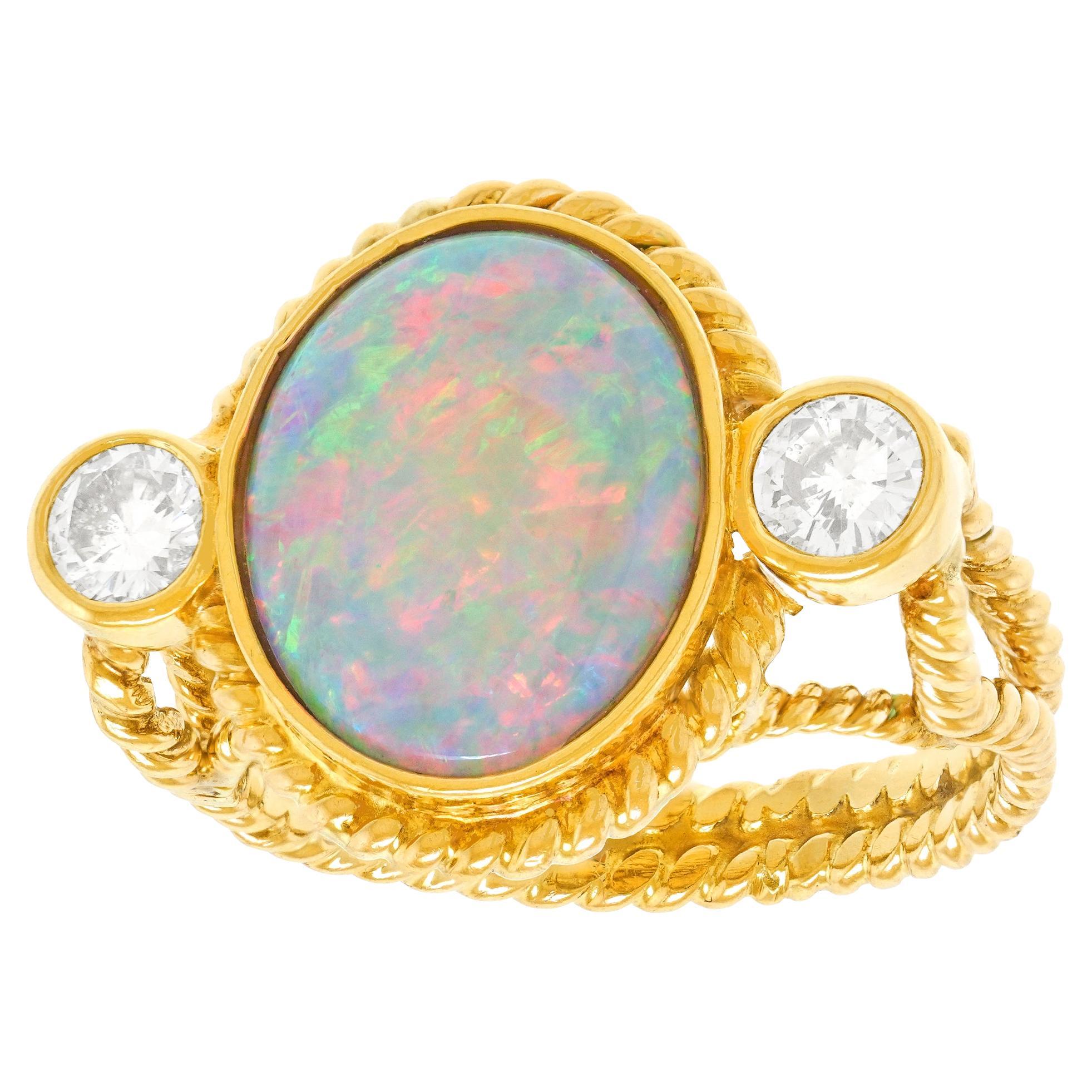 Sixties Opal and Diamond Ring