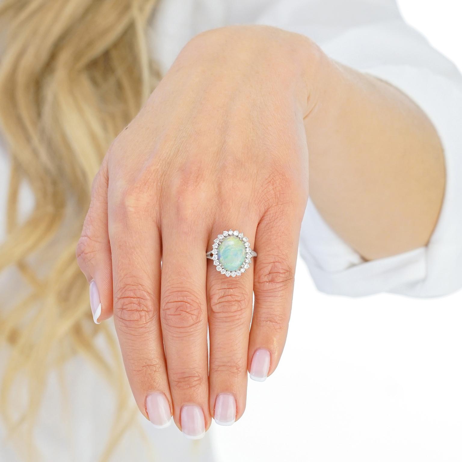 Sixties Opal and Diamond-set Gold Ring In Excellent Condition For Sale In Litchfield, CT