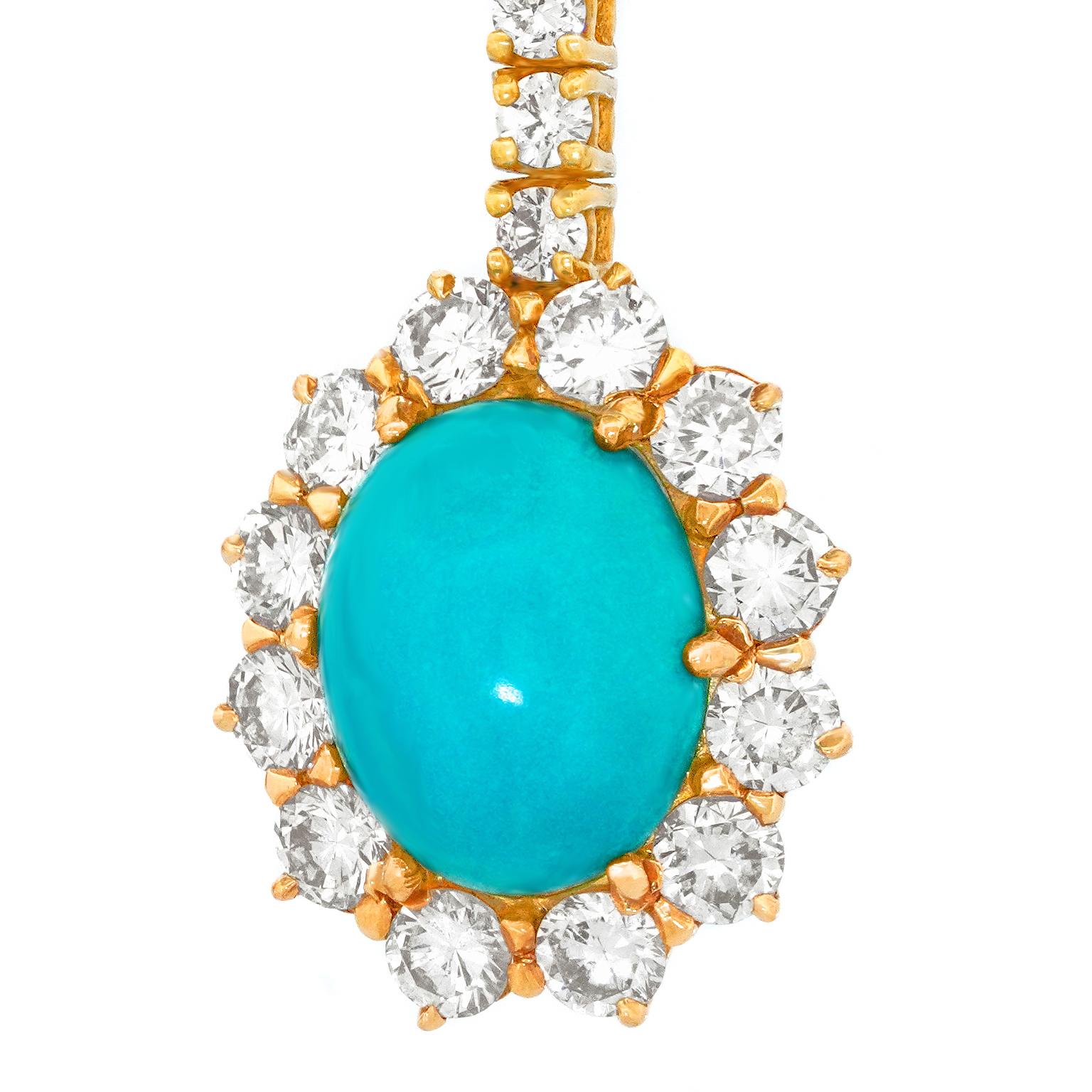 Brilliant Cut Sixties Persian Turquoise and Diamond Chandelier Earrings For Sale