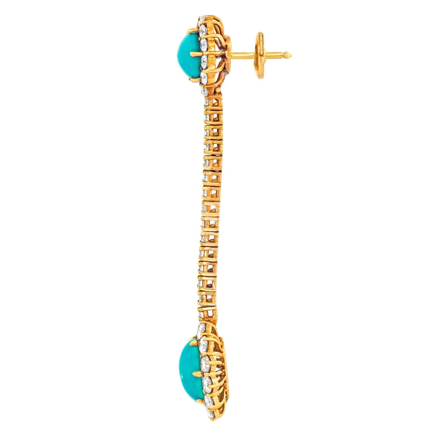 Sixties Persian Turquoise and Diamond Chandelier Earrings For Sale 4