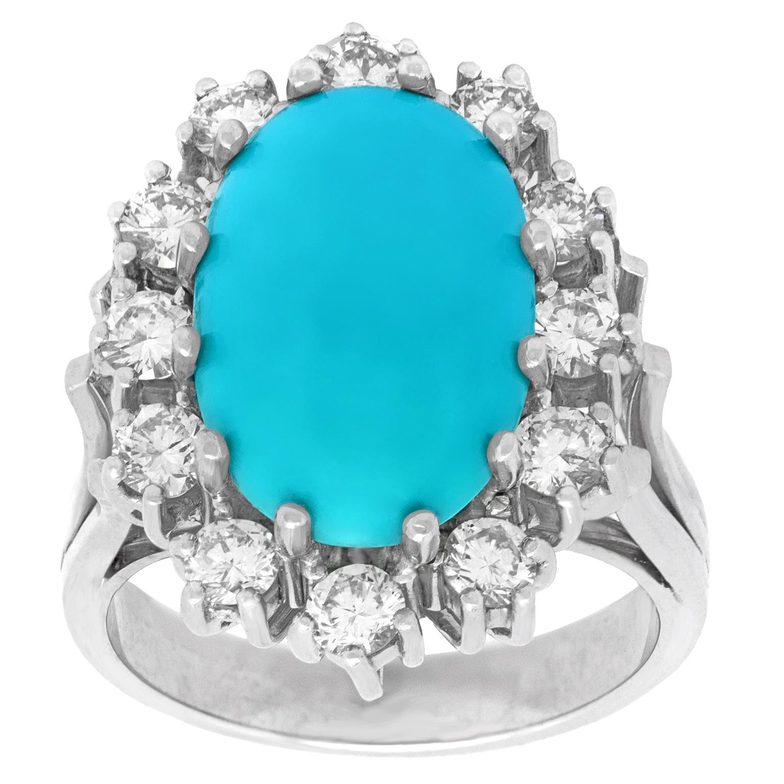 Sixties Persian Turquoise and Diamond Ring For Sale 5