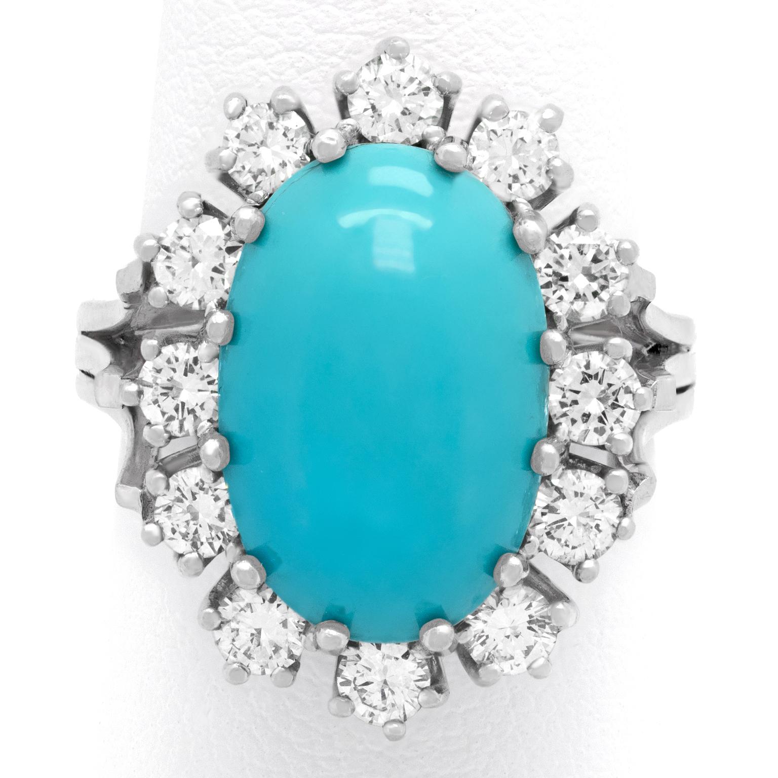 Sixties Persian Turquoise and Diamond Ring For Sale 6