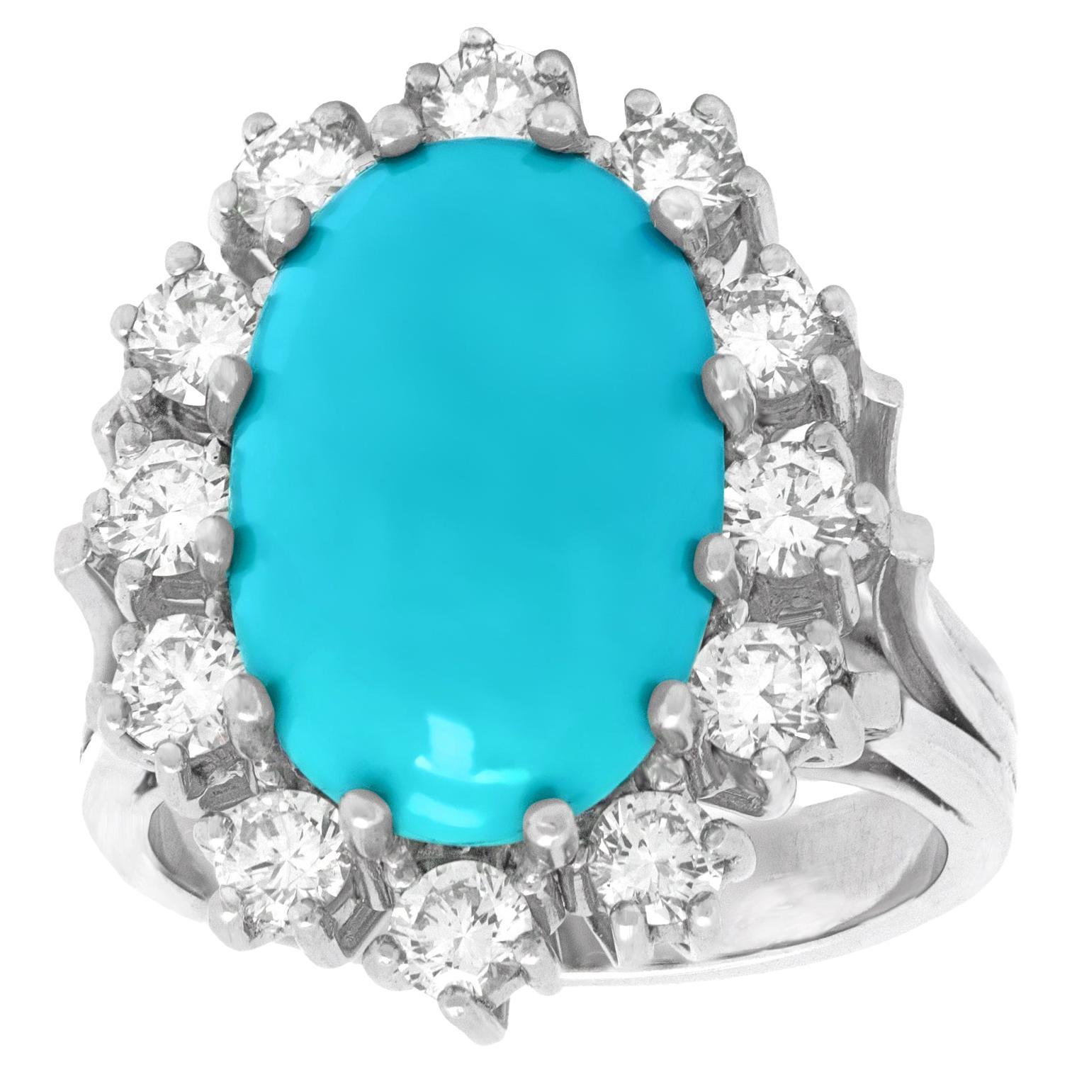 Sixties Persian Turquoise and Diamond Ring For Sale