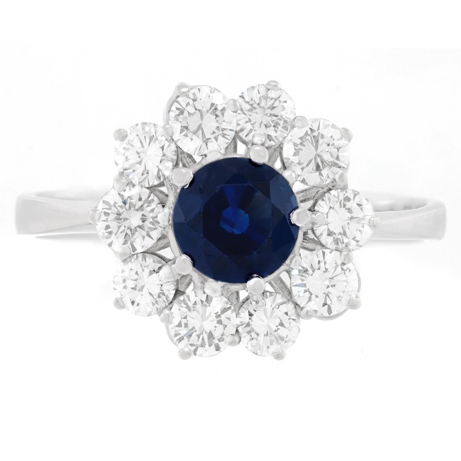 Taglio rotondo Anello con zaffiro e diamante degli anni Sessanta in vendita