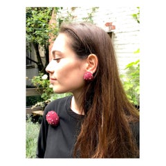 Sixties Signed Christian Dior Suede Covered Brooch Earrings 6.74 Carat Diamonds