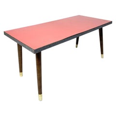 Sixties Style Side Table with Laminated Top and Wooden Legs with Brass Ends