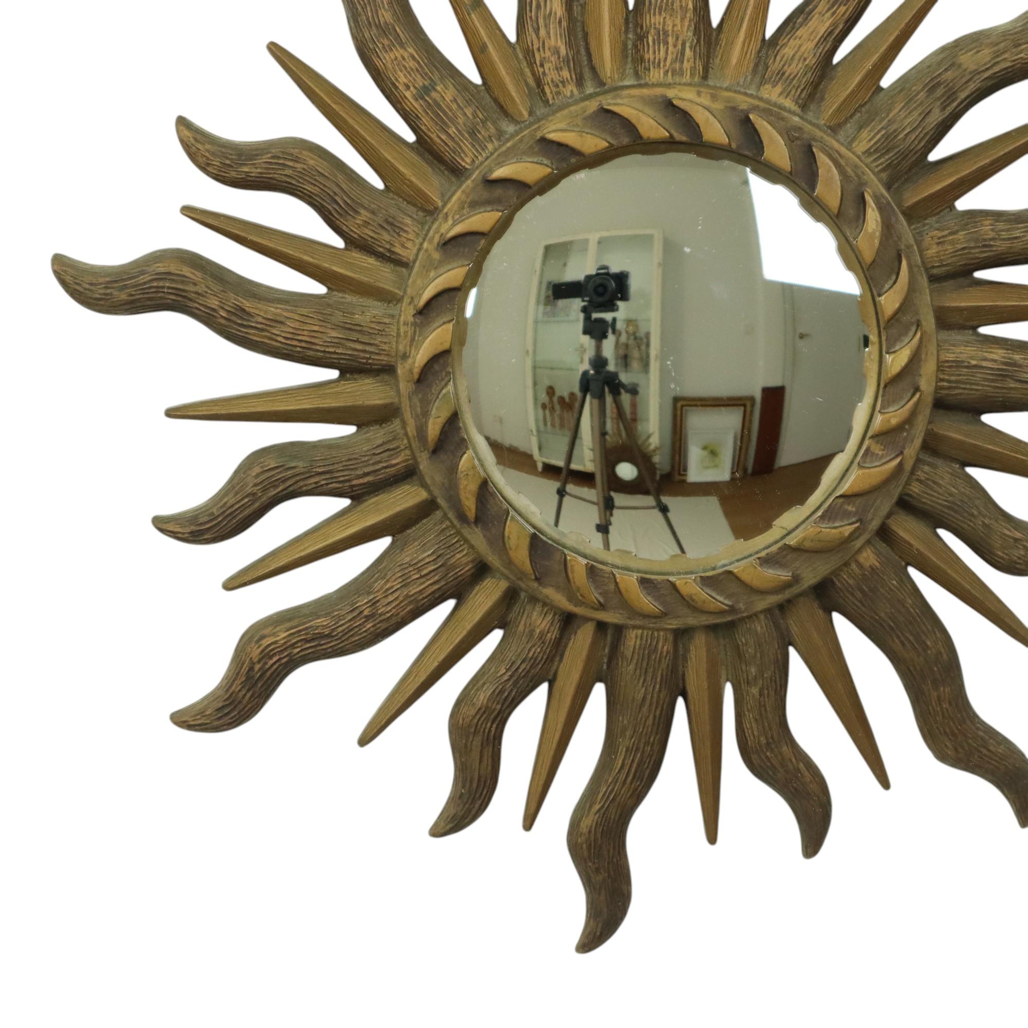 Hollywood Regency Sixties Sunburst Butler Mirror Sun Mirror Ball Glass Resin 43cm For Sale