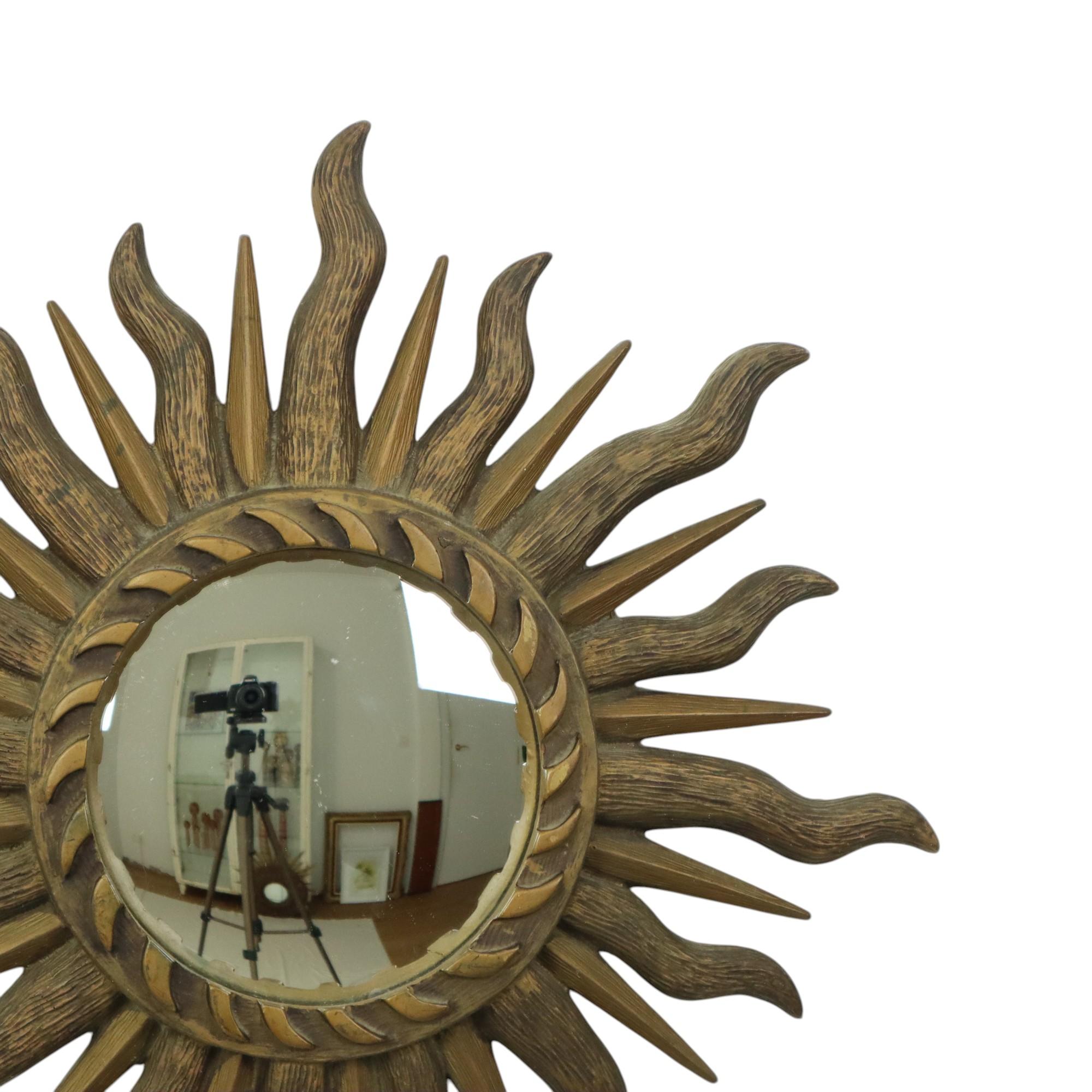 European Sixties Sunburst Butler Mirror Sun Mirror Ball Glass Resin 43cm For Sale