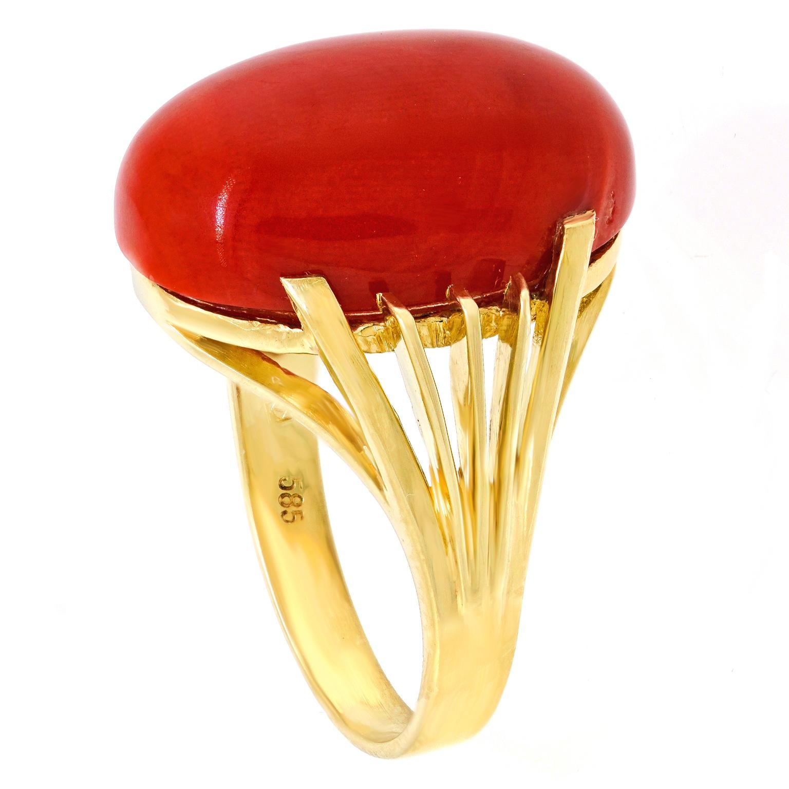 Cabochon Sixties Swiss Modern Coral Ring For Sale