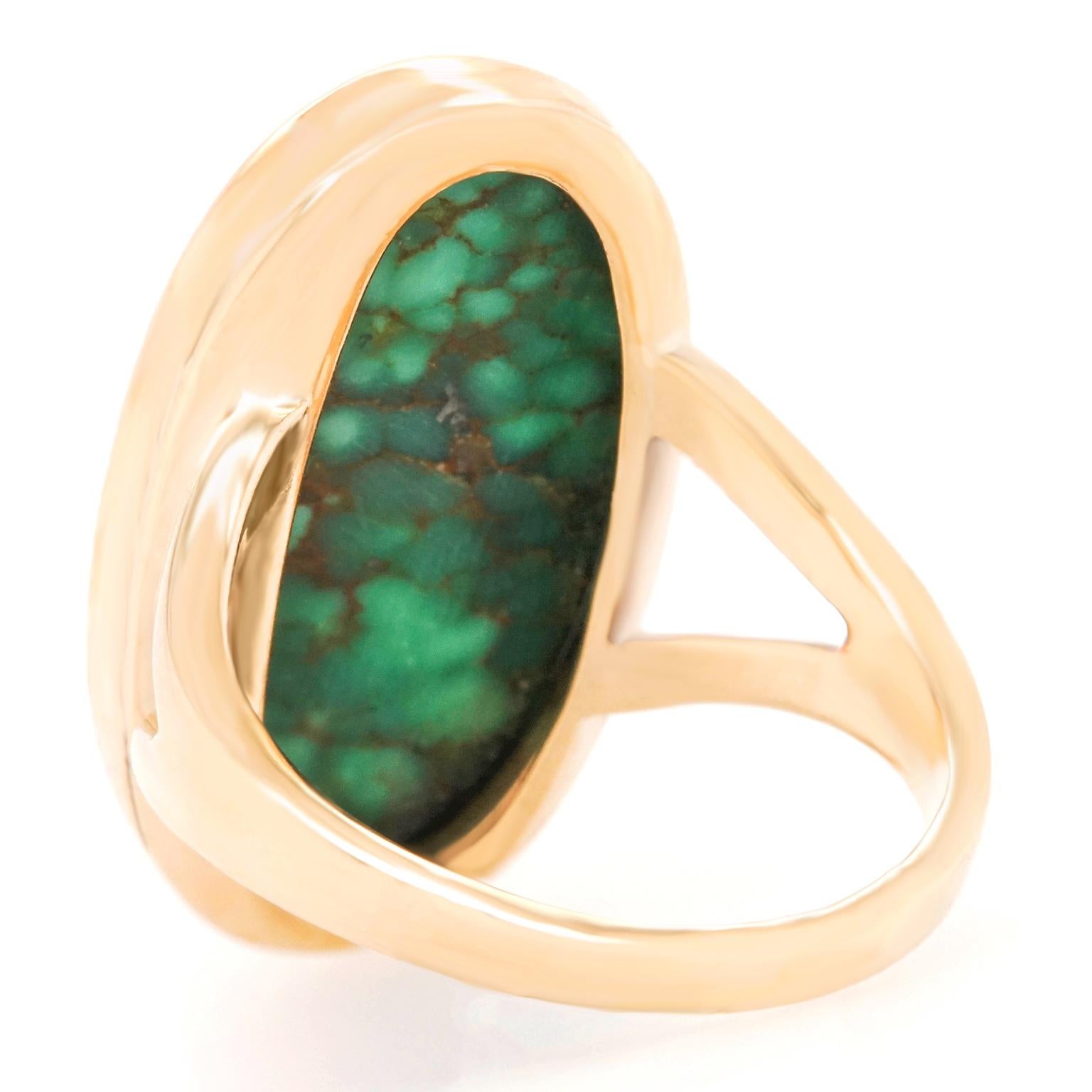 Women's or Men's Sixties Turquoise and Gold Ring