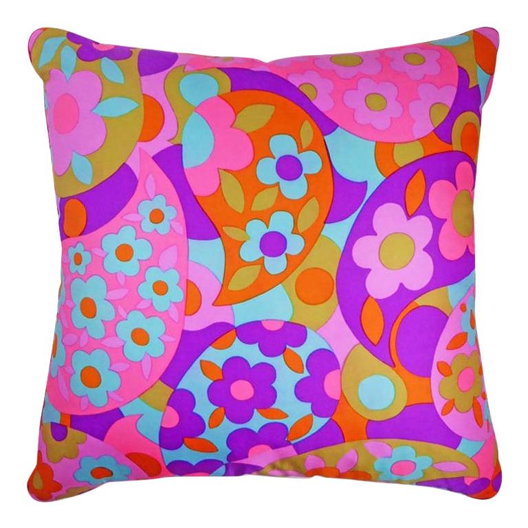 Sixties Vintage Silk Cushion 'Gibson' Bespoke Made Pillow, Made in London