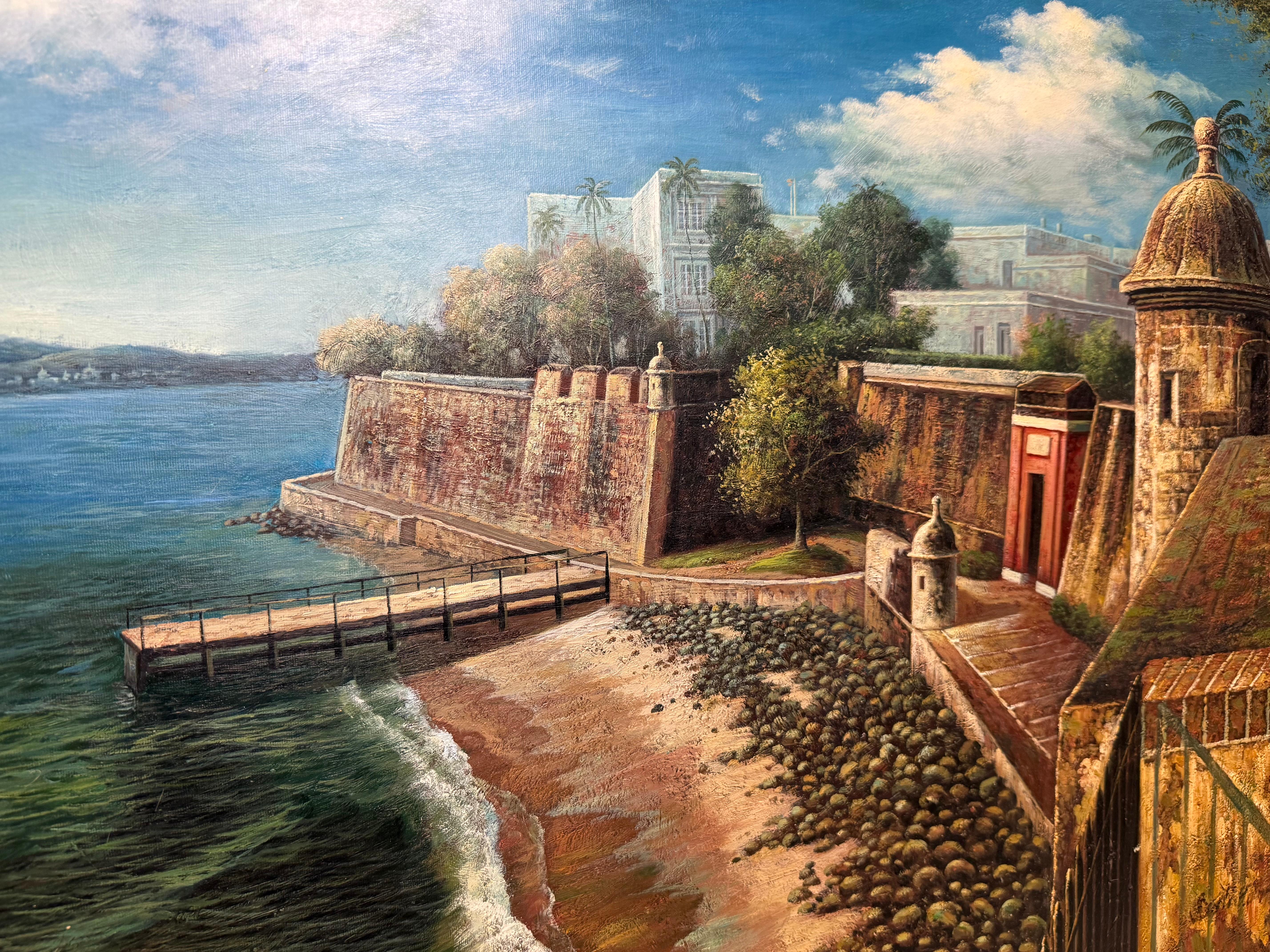 Se trata de una pintura al óleo realizada por Sixto Febus (1918-2010). He era un pintor puertorriqueño muy conocido en Europa como restaurador de arte. Trabajó en la colección real del Palacio de Buckingham, en el Museo del Louvre y en el Museo del
