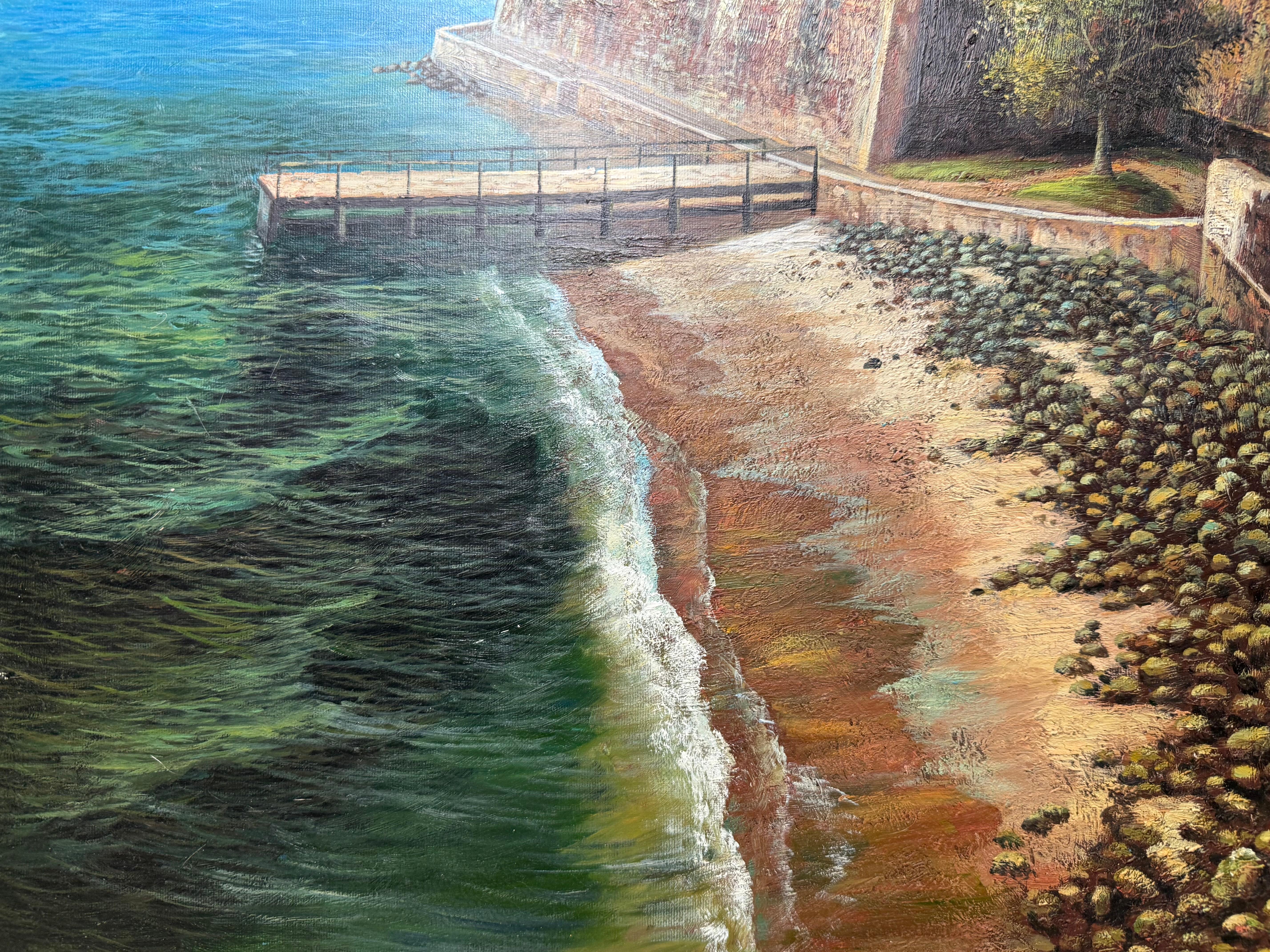 Pintura al óleo de Sixto Febus del Viejo San Juan Fortaleza histórica de San Felipe del Morro Romántico en venta