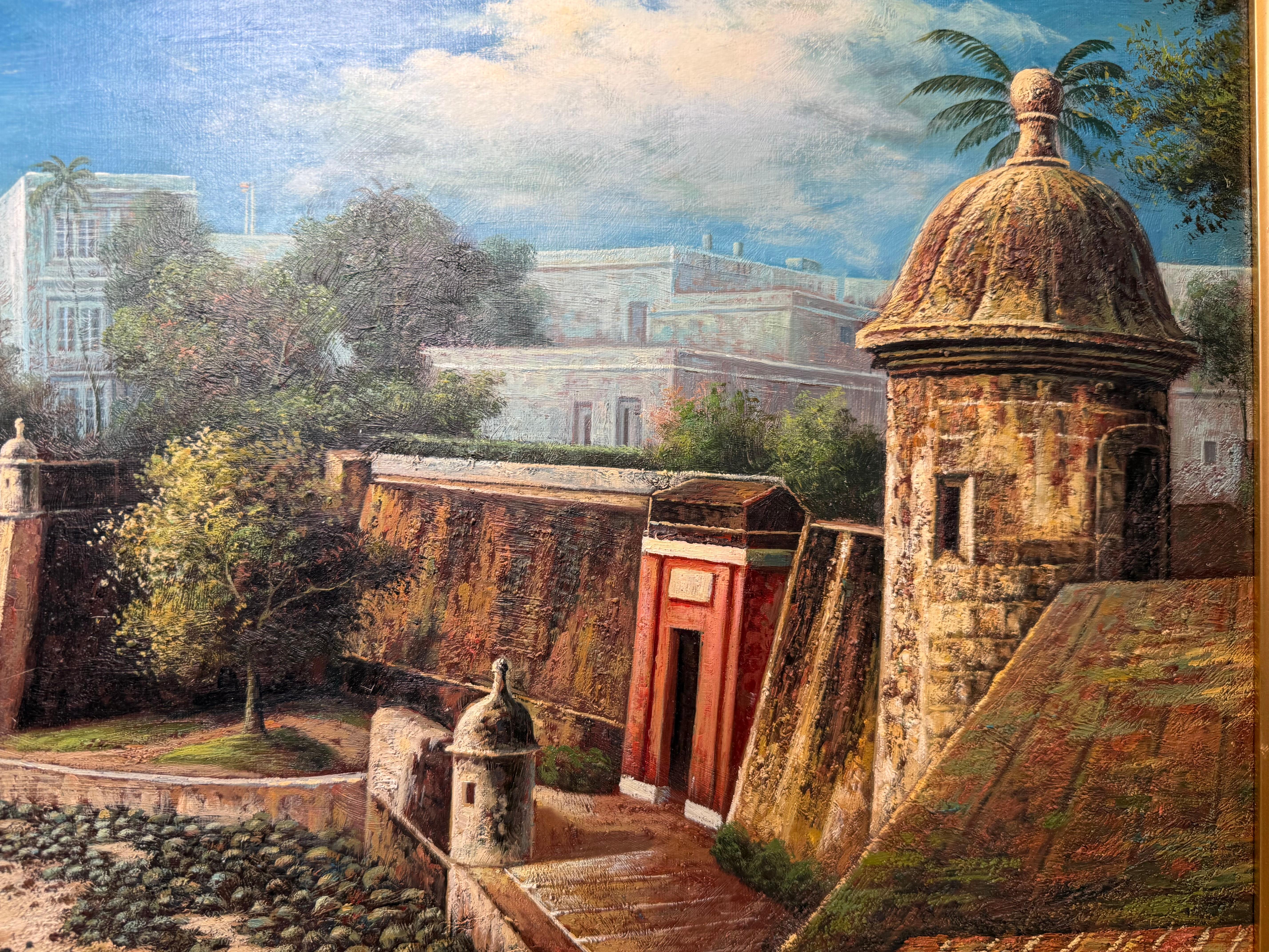 Pintura al óleo de Sixto Febus del Viejo San Juan Fortaleza histórica de San Felipe del Morro Pintado a mano en venta