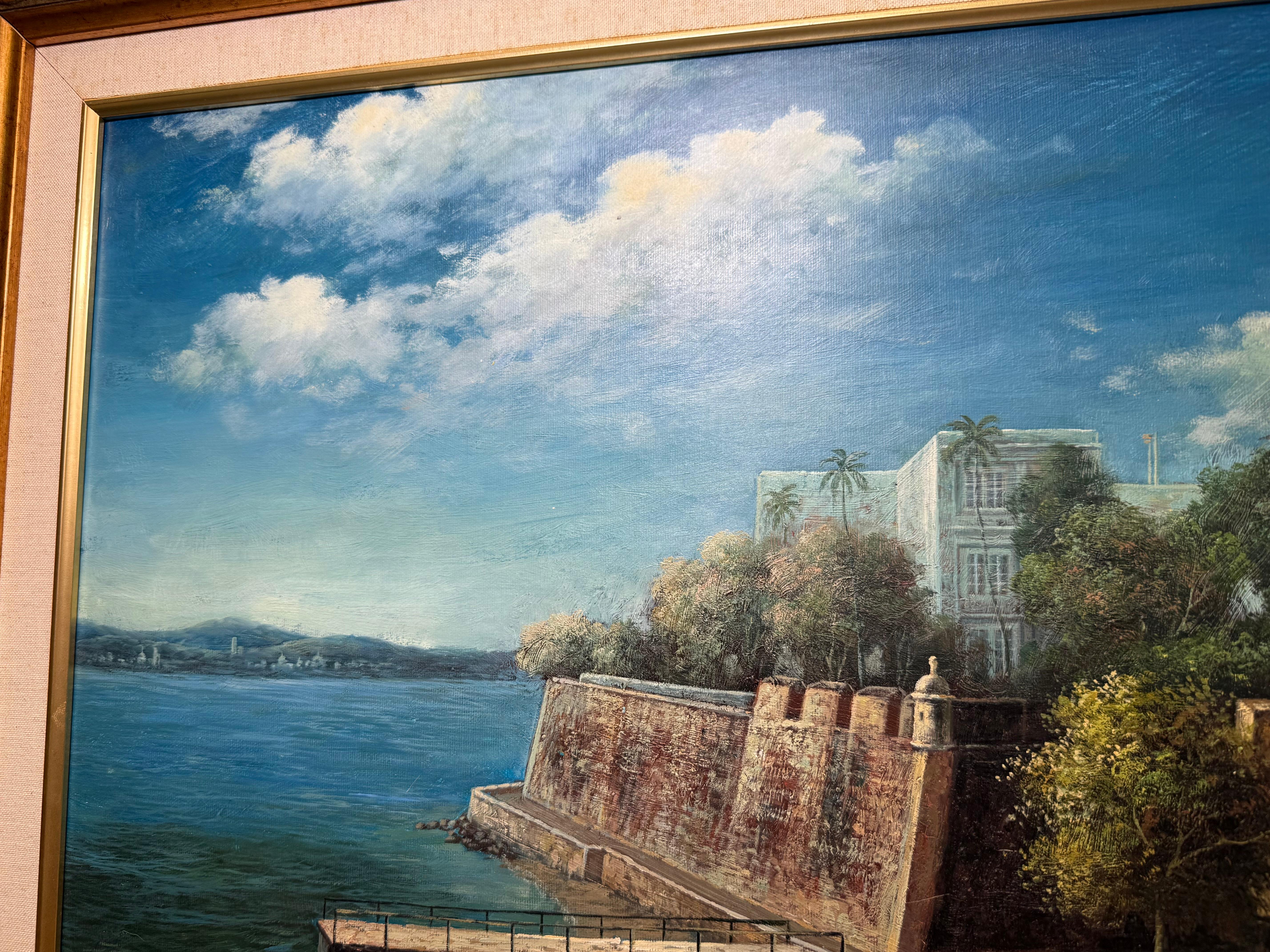 Pintura al óleo de Sixto Febus del Viejo San Juan Fortaleza histórica de San Felipe del Morro en Bueno estado para la venta en Guaynabo, PR