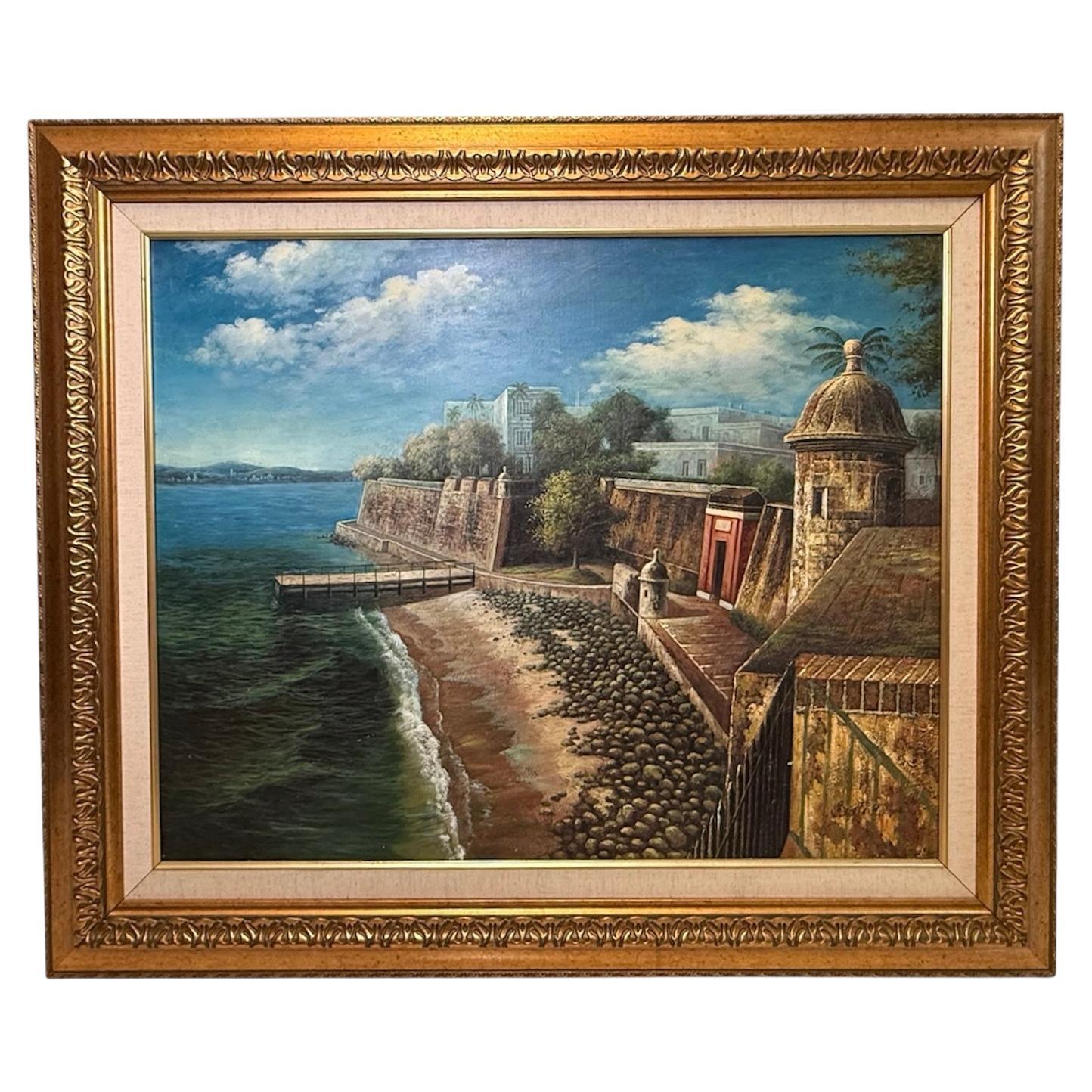 Pintura al óleo de Sixto Febus del Viejo San Juan Fortaleza histórica de San Felipe del Morro en venta