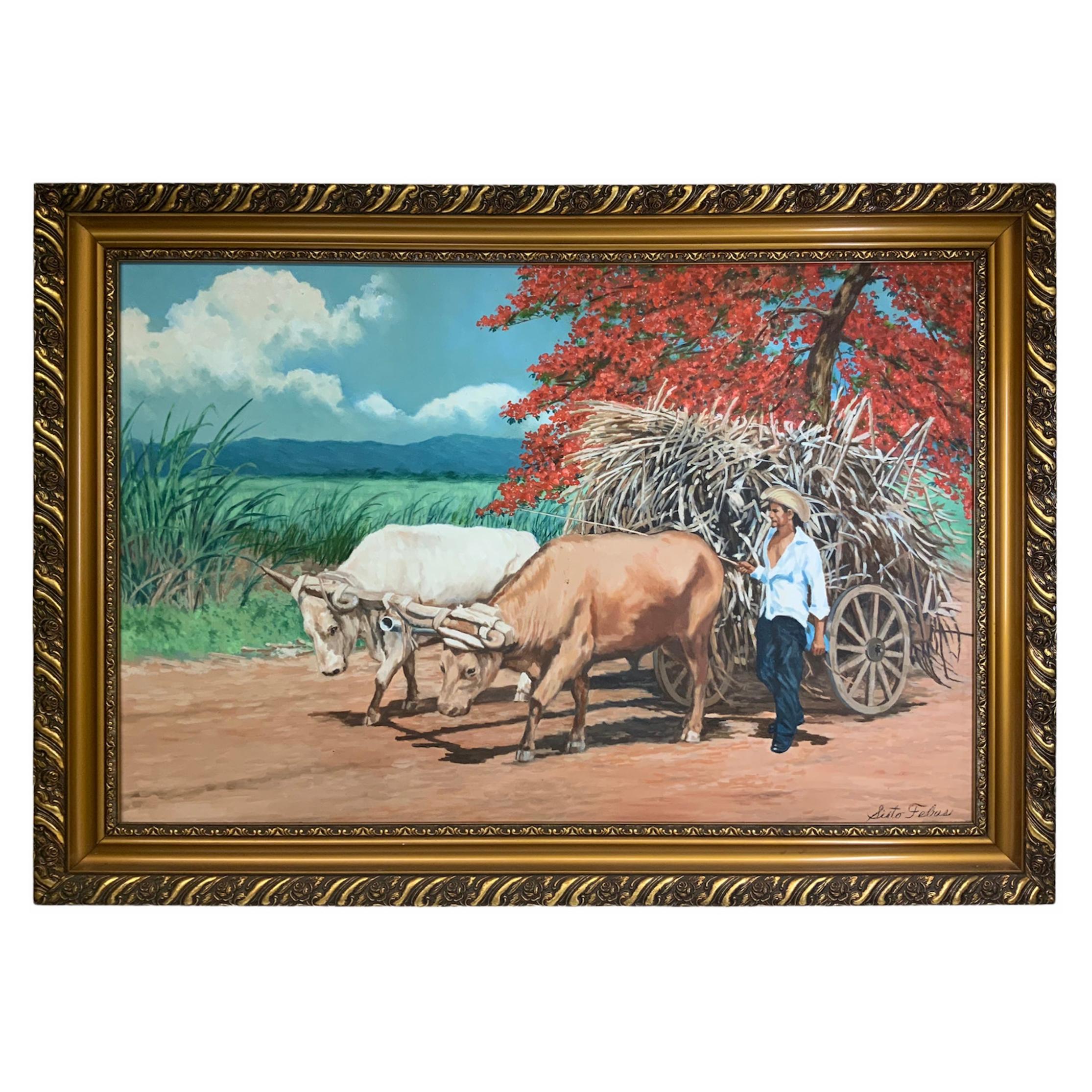 Sixto Febus Oil Painting of the Sugar Cane Harvest For Sale at 1stDibs | sixto  febus paintings for sale, sixto febus pinturas, sixto febus pintor