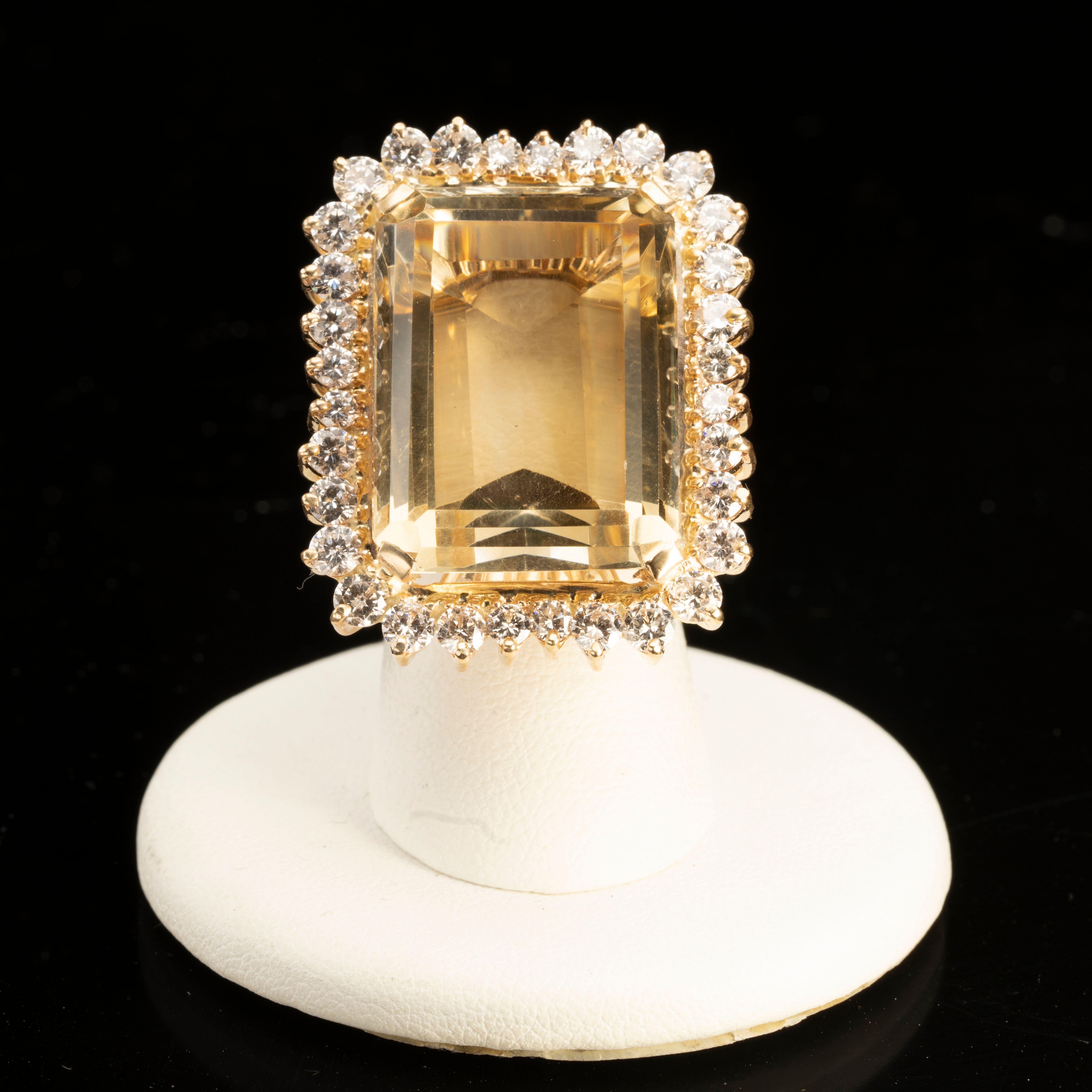 Sixty Carat Cushion-Cut Citrine with White Diamonds 14 Karat Gold Cocktail Ring In New Condition For Sale In New York, NY