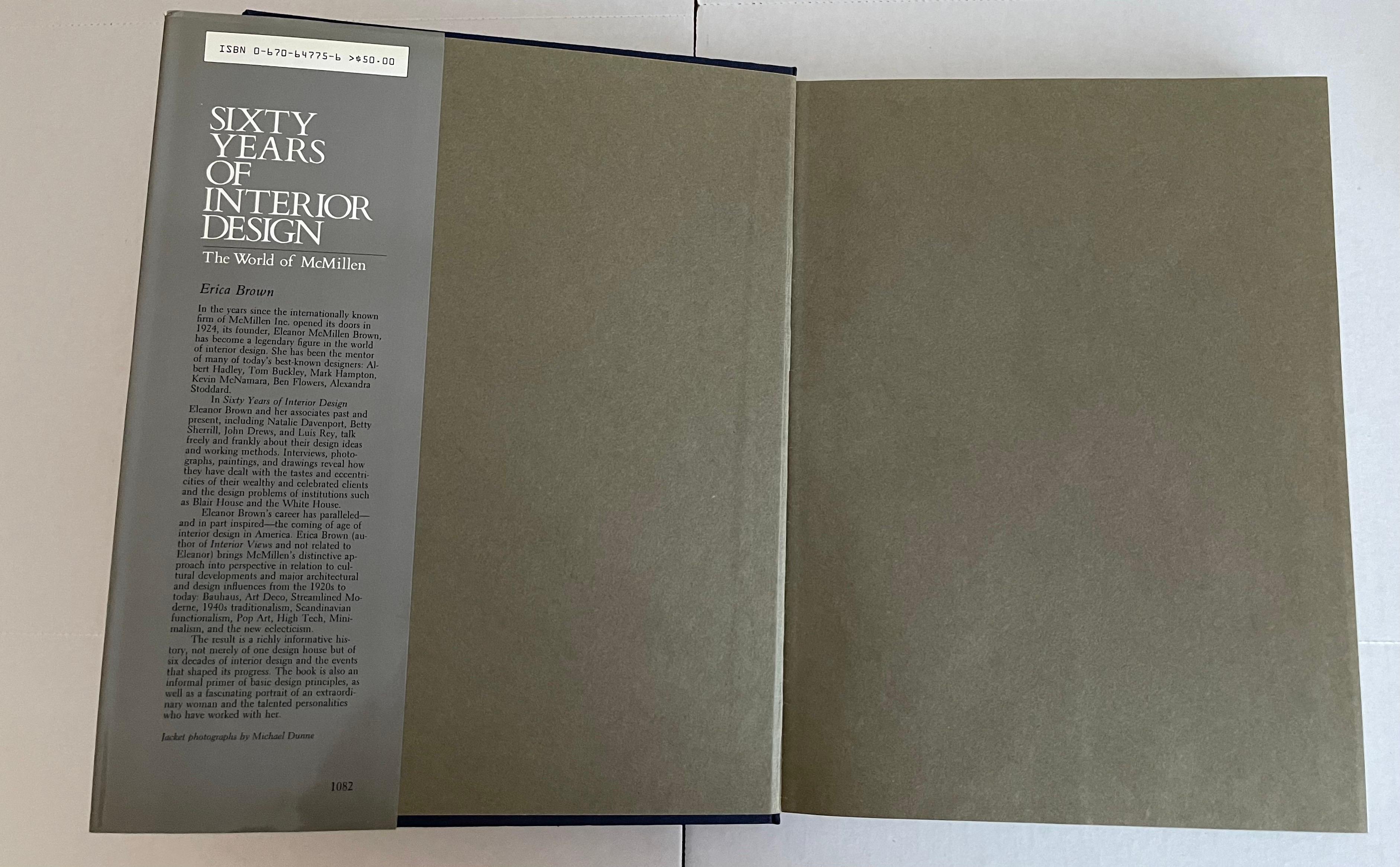 Soixante ans de design intérieur : Le monde de McMillen par Erica Brown.
Couverture rigide, 1ère édition. La reliure est solide et il n'y a pas d'usure visible.