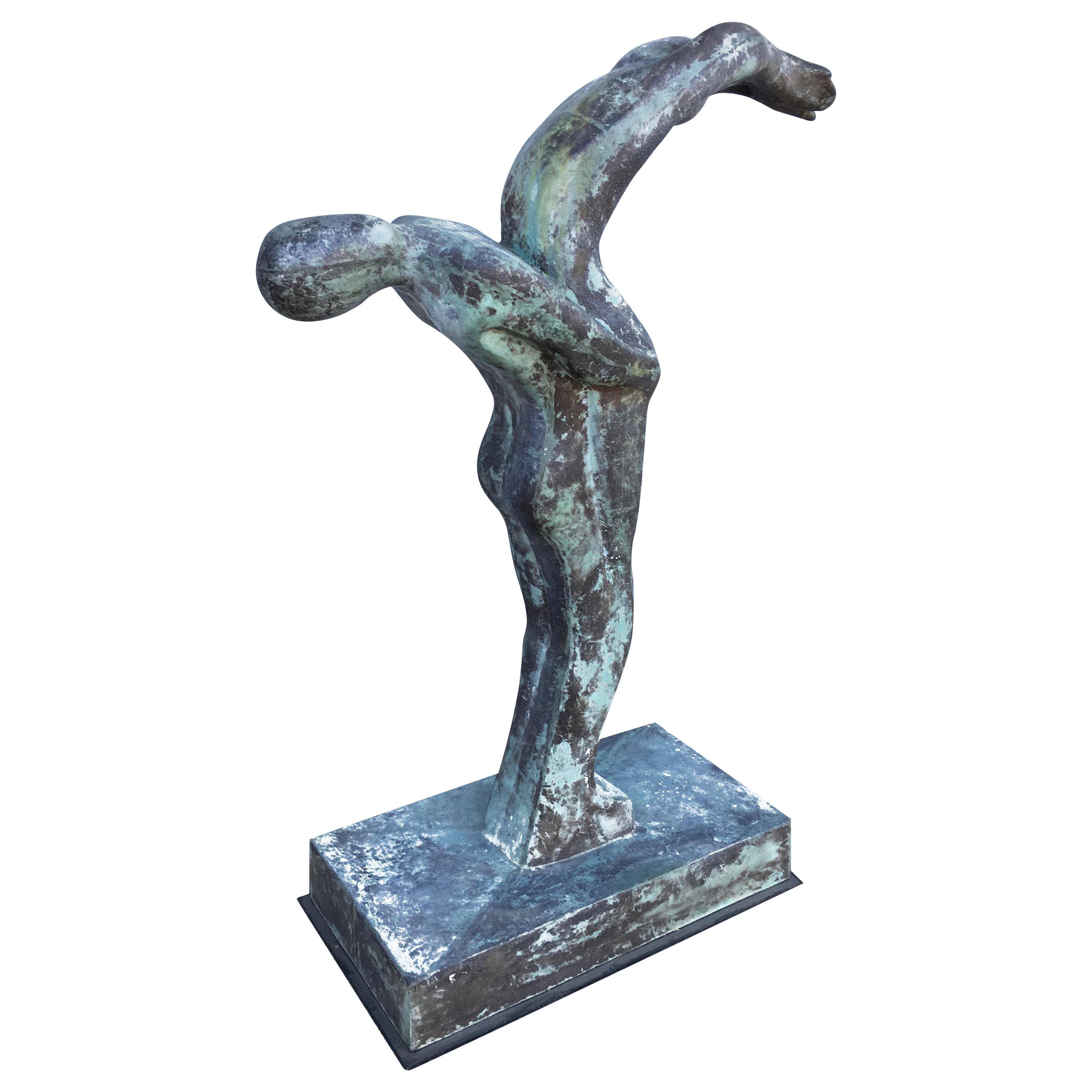 Sizable 43" Modern Faux Bronze "Lovers" Statue For Sale