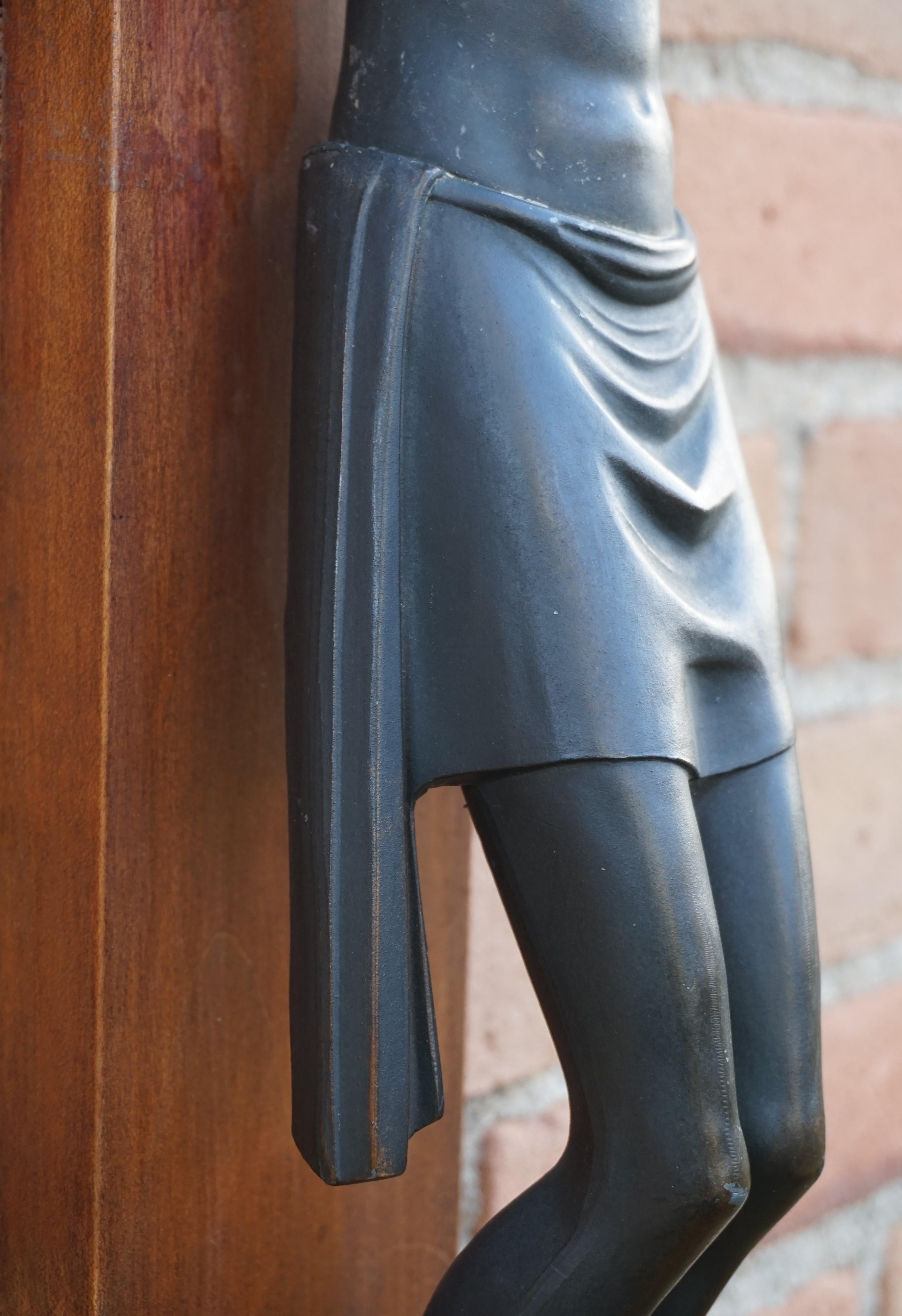 Sizable Art Deco Wall Crucifix with a Stylized and Bronzed Corpus of Christ 6