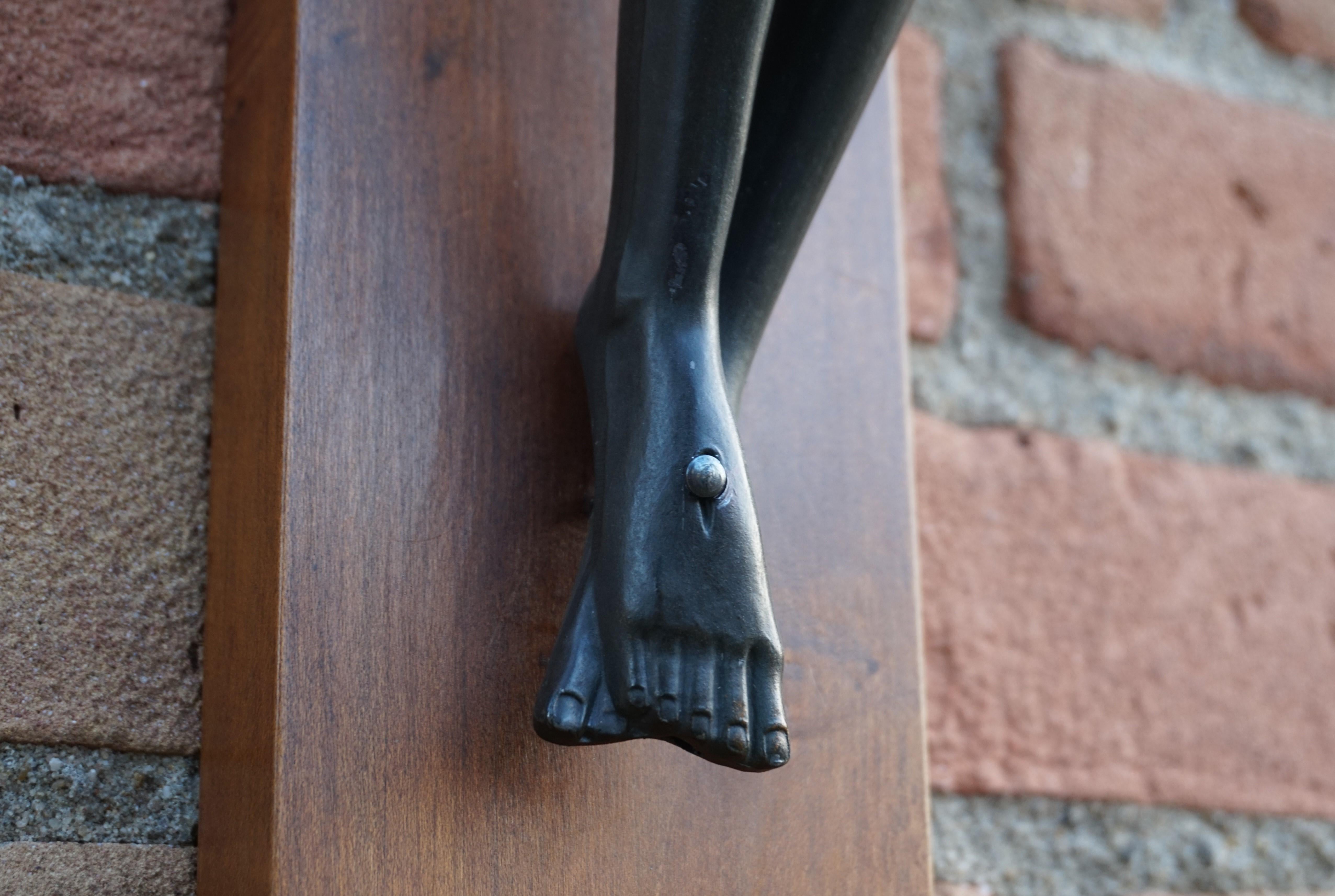 Sizable Art Deco Wall Crucifix with a Stylized and Bronzed Corpus of Christ 8