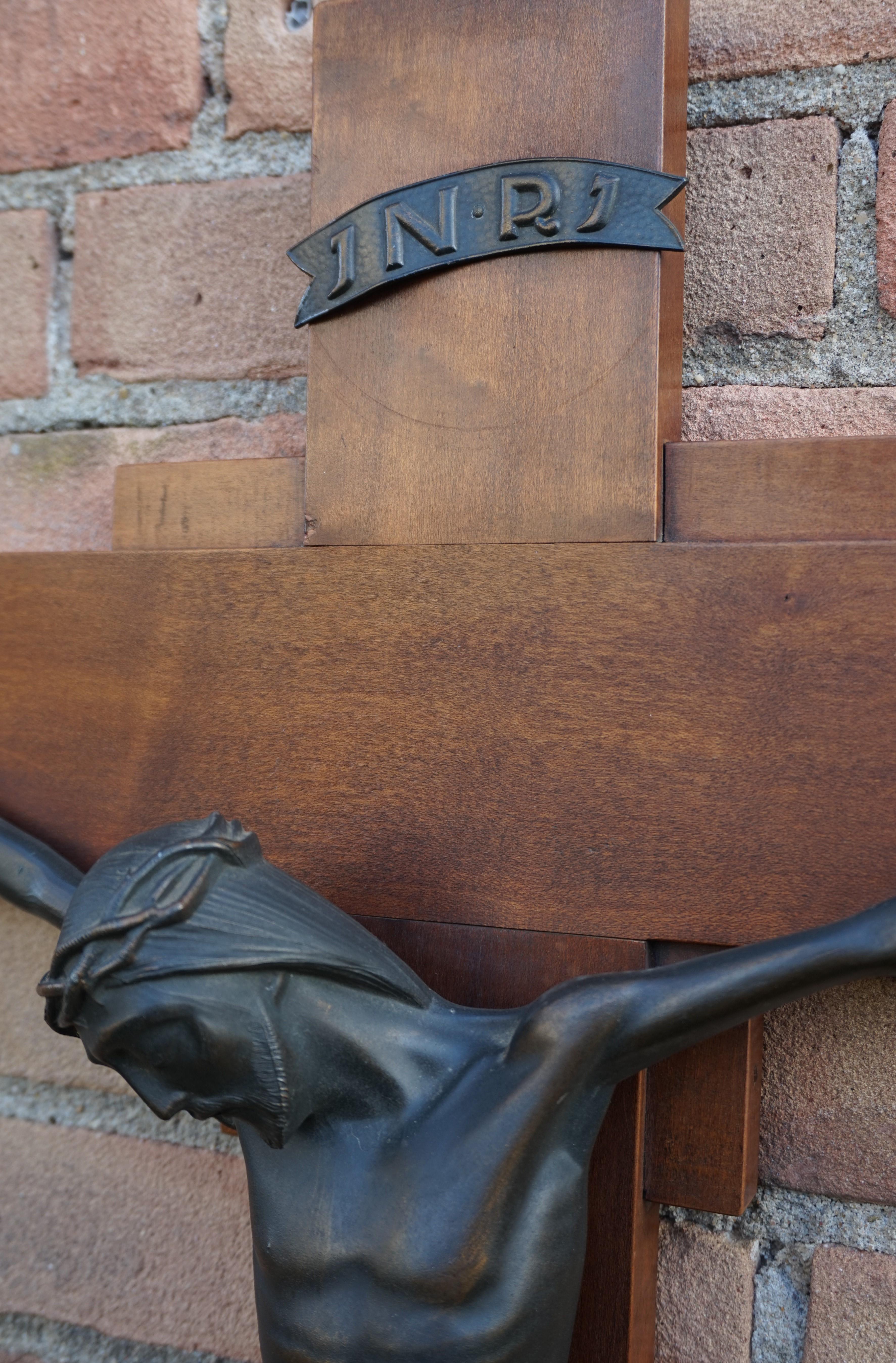 Sizable Art Deco Wall Crucifix with a Stylized and Bronzed Corpus of Christ 2