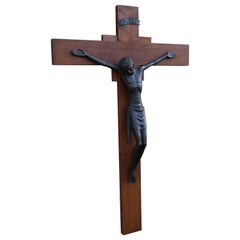 Sizable Art Deco Wall Crucifix with a Stylized and Bronzed Corpus of Christ
