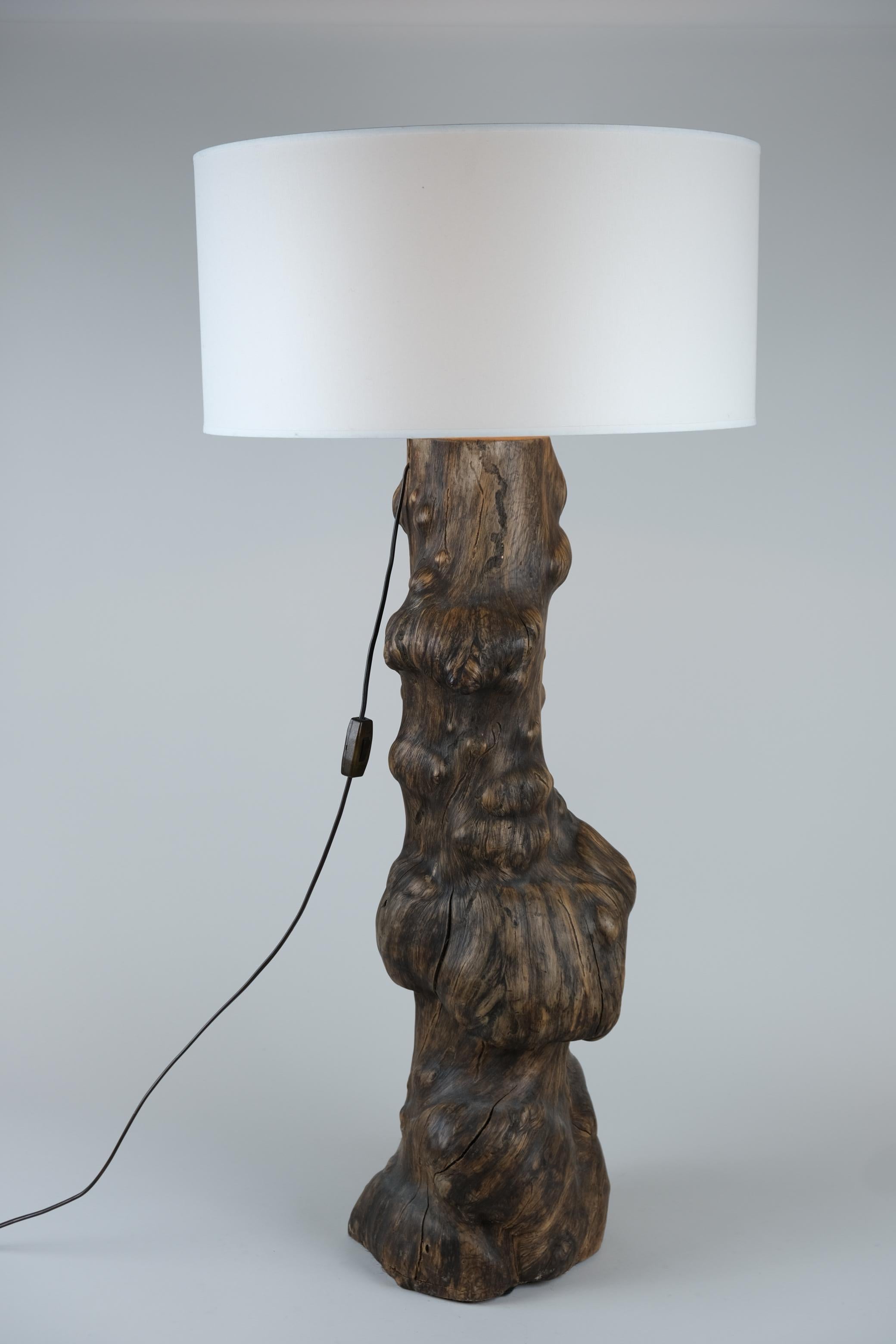 A sizable organic Natural design floor / side lamp made from natural birch burl. The maker of this lamp didn't interfere with nature's plan, and let the stem of the lamp take the shape that nature intended it to look like allowing it to just be as