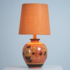 Sizable Ceramic Table Lamp, Hand Painted Flowers, Kupittaan Savi, Finland 1940s