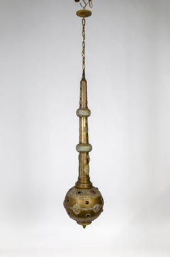 Sizable Elongated Indian Pierced Brass Pendant Light in the Form of a Gulab Pash